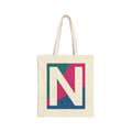 Initial N Colorblock Canvas Tote Bag — Monogram Letter N Reusable Grocery Tote