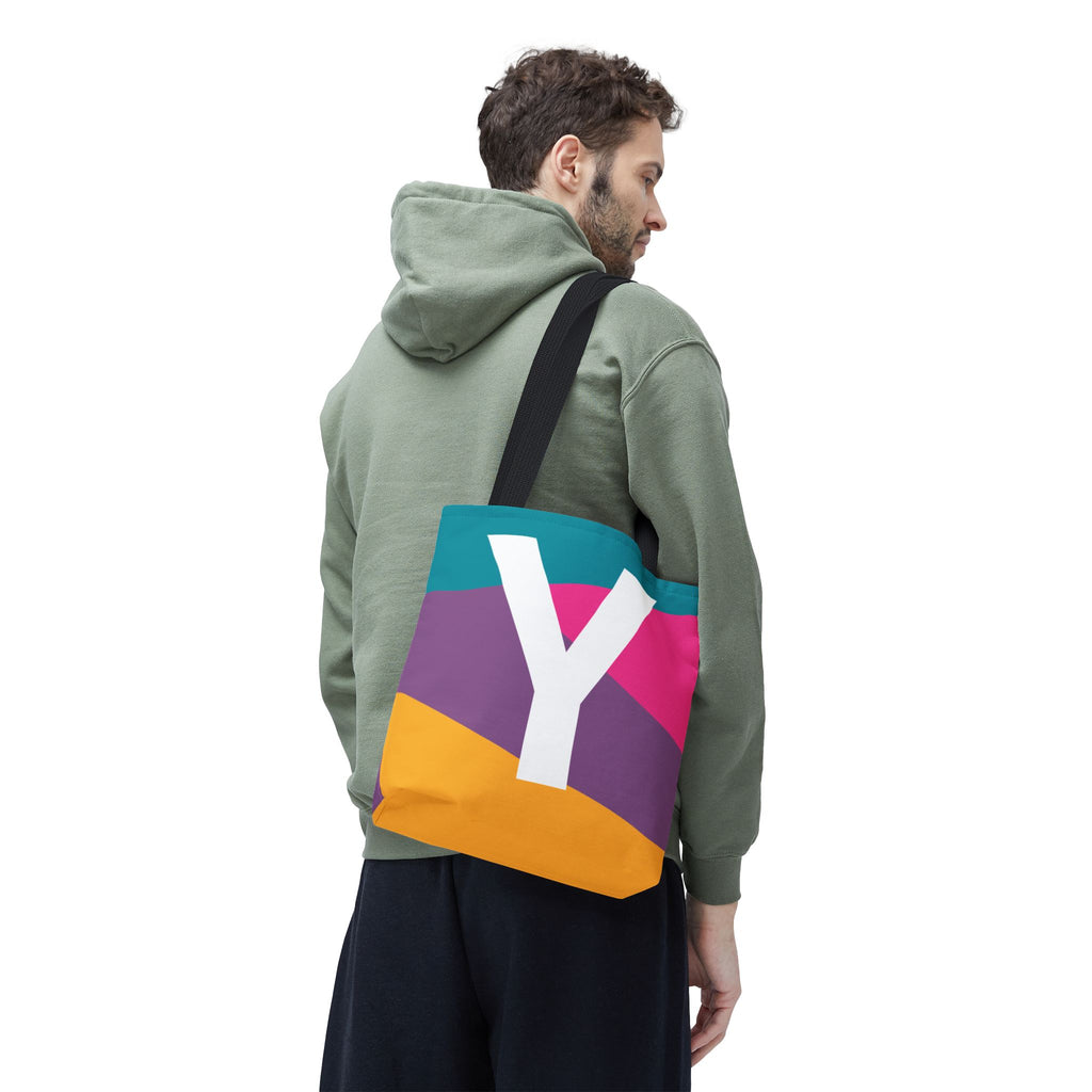 Monogram 'Y' Colorblock Tote Bag — Personalized Initial Y Shoulder Tote