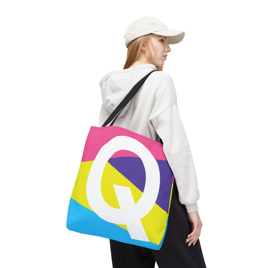 Monogram 'Q' Colorblock Tote Bag — Personalized Initial Q Shoulder Tote