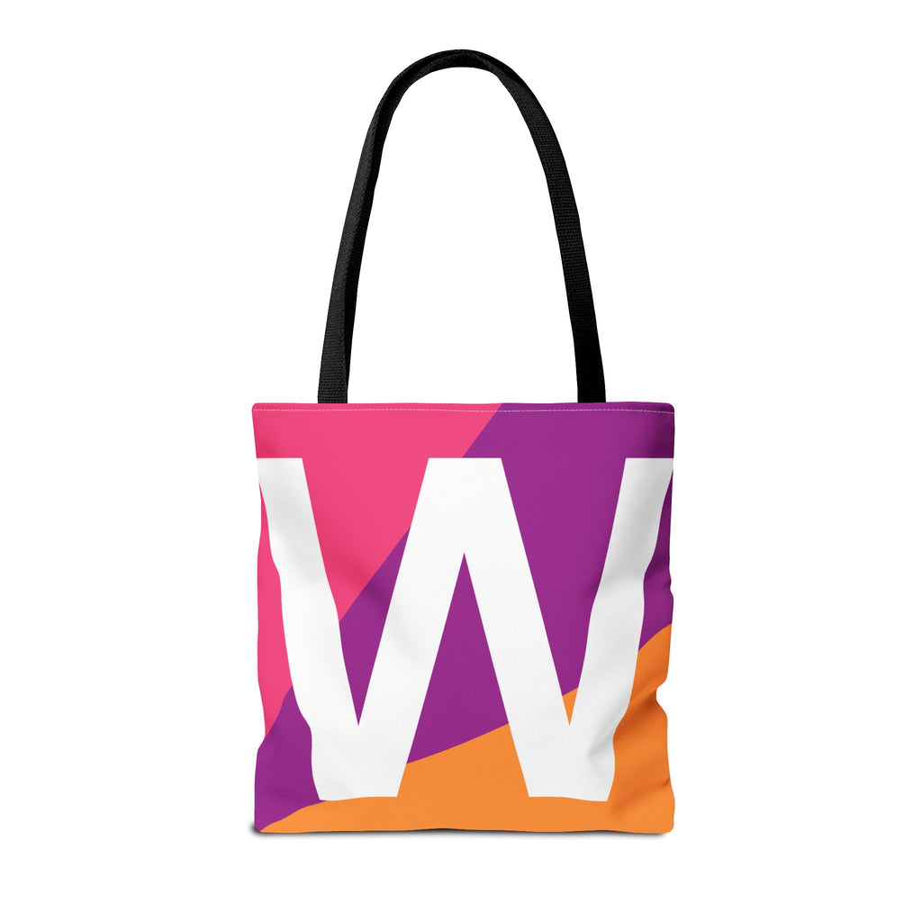 Monogram 'W' Colorblock Tote Bag — Personalized Initial W Shoulder Tote
