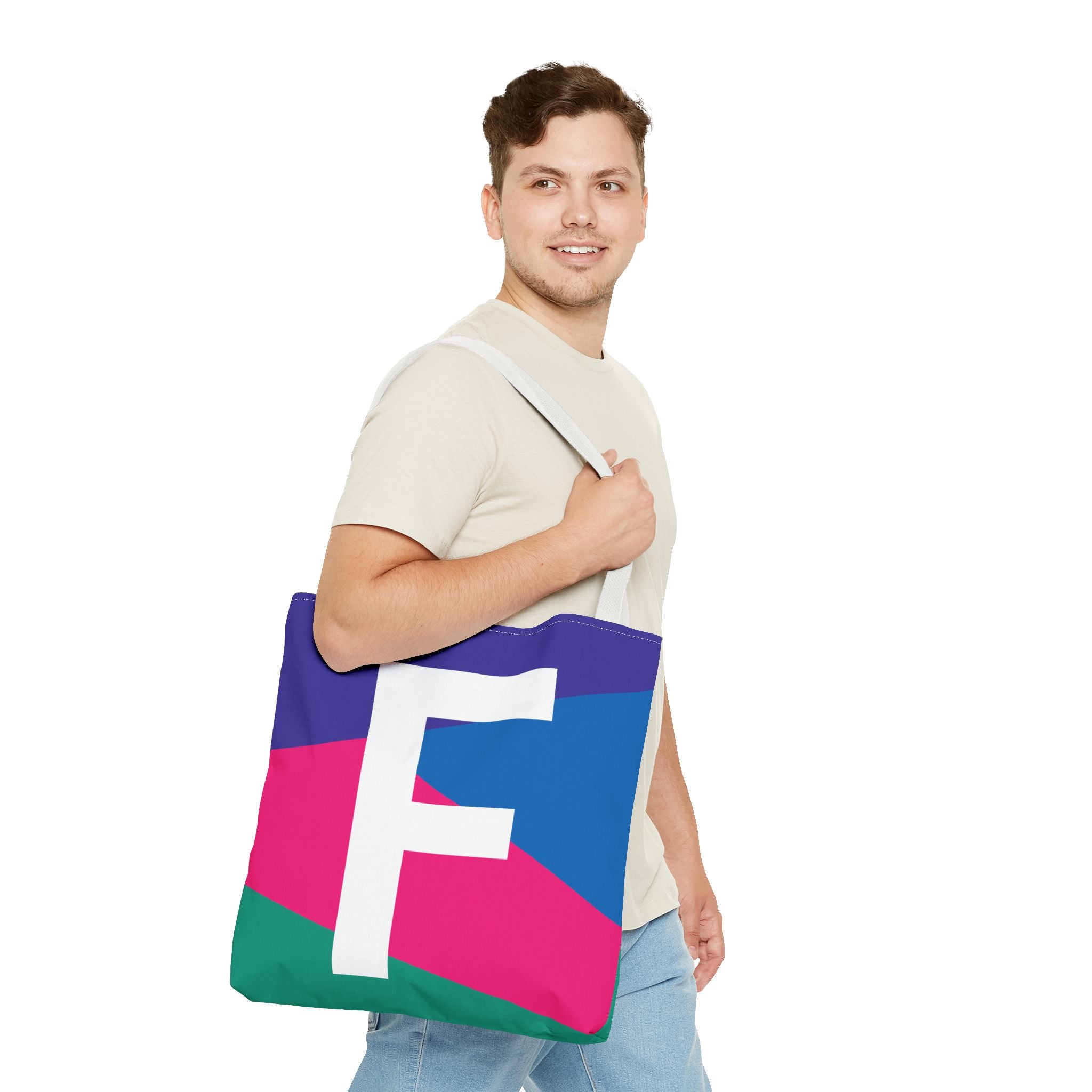 Monogram 'F' Colorblock Tote Bag — Personalized Initial F Shoulder Tote