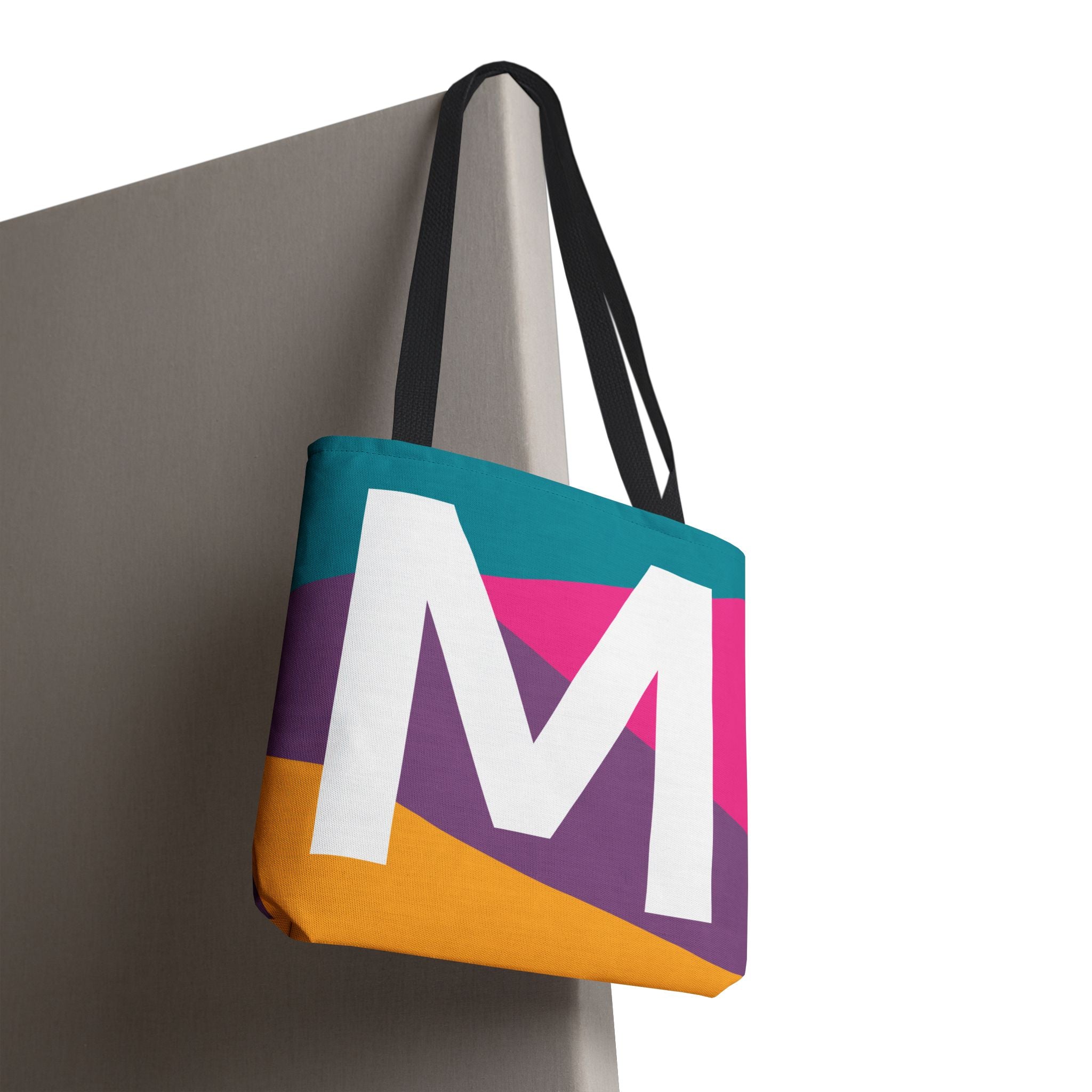 Monogram 'M' Colorblock Tote Bag — Personalized Initial M Shoulder Tote