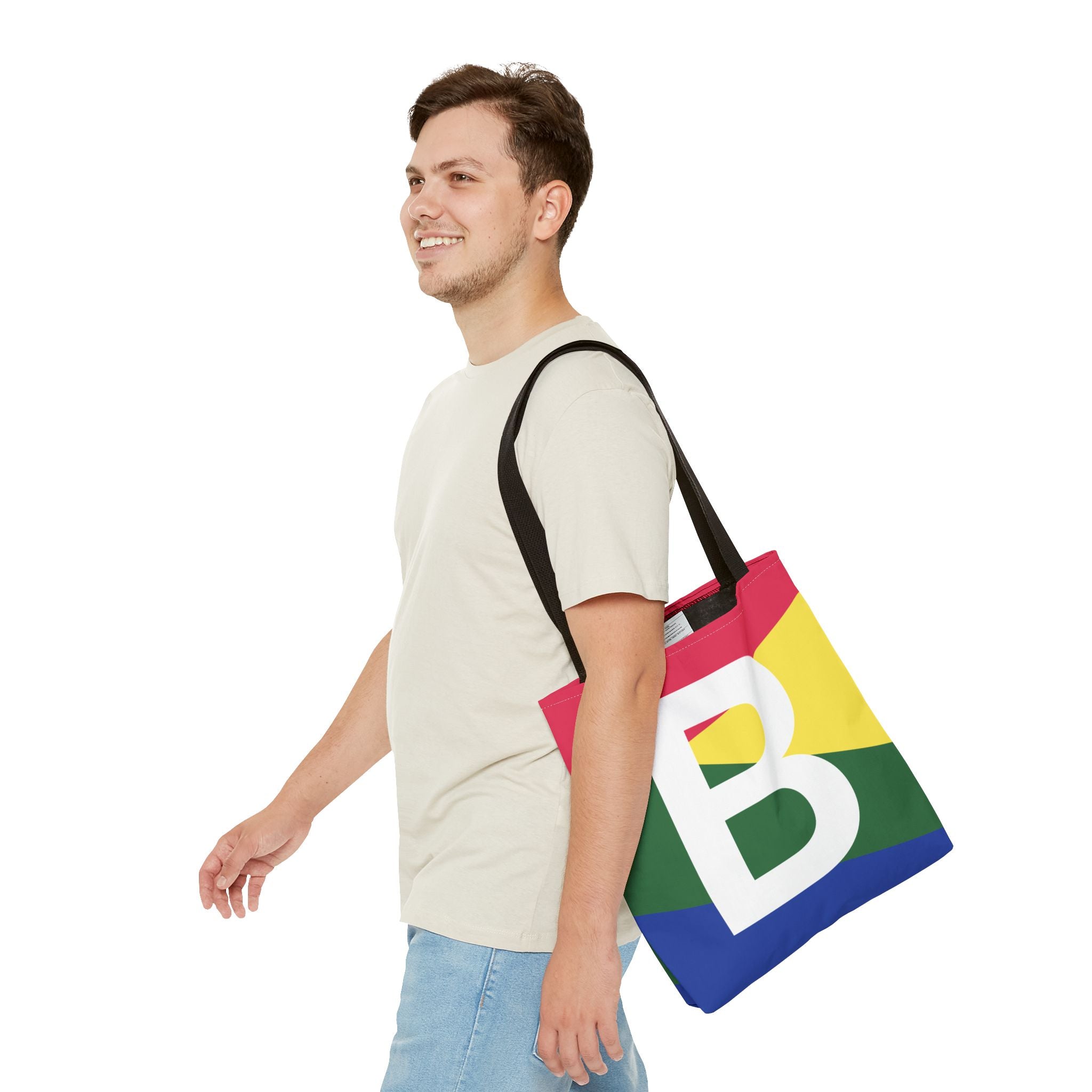 Monogram 'B' Colorblock Tote Bag — Personalized Initial B Shoulder Tote