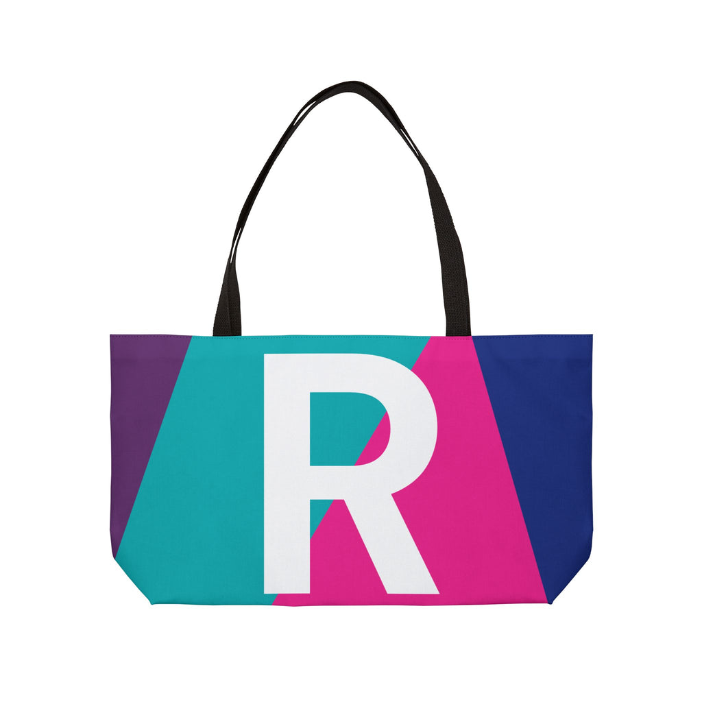 Personalized 'R' Colorblock Tote Bag — Monogram Weekender Tote