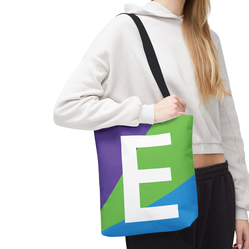 Monogram 'E' Colorblock Tote Bag — Personalized Initial E Shoulder Tote