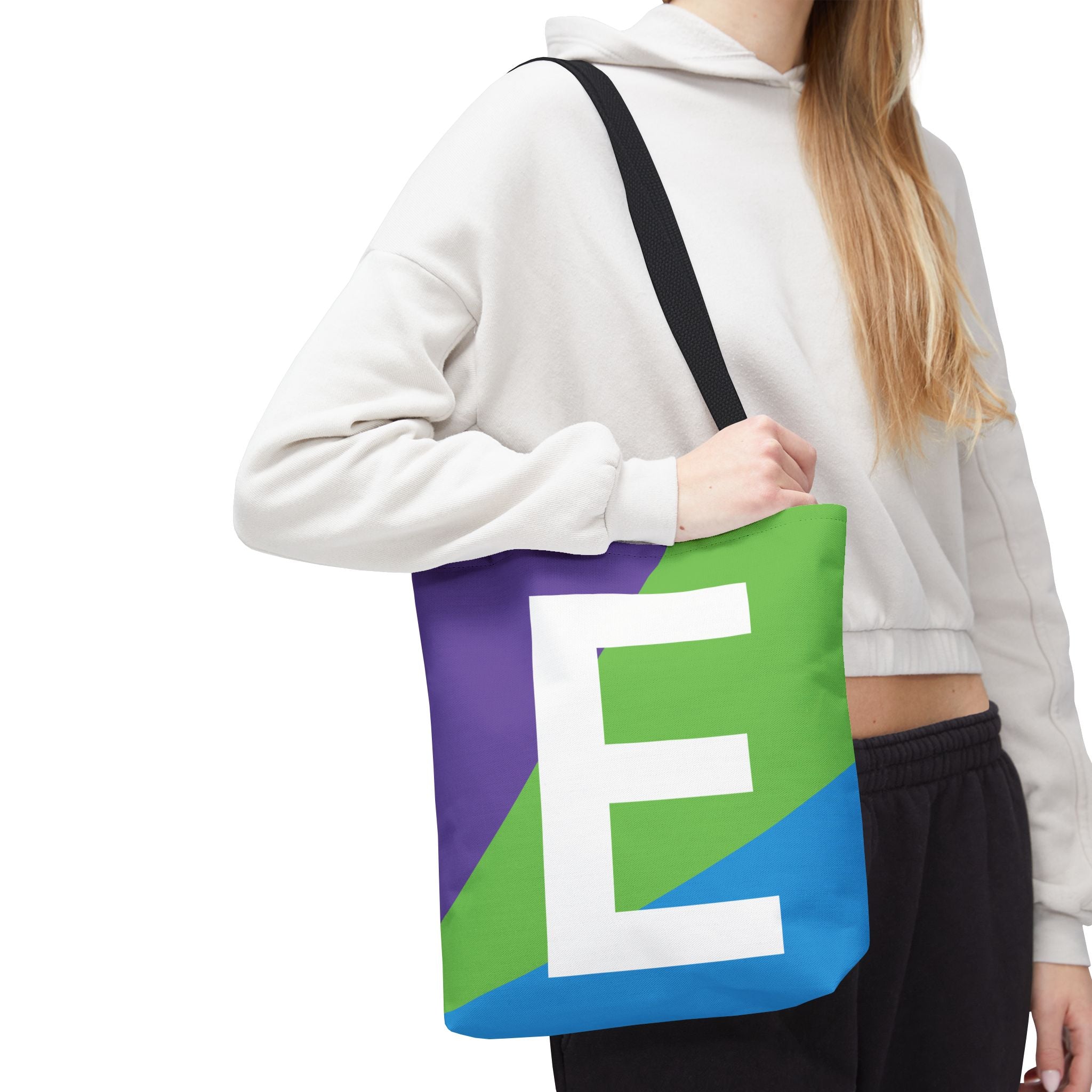 Monogram 'E' Colorblock Tote Bag — Personalized Initial E Shoulder Tote