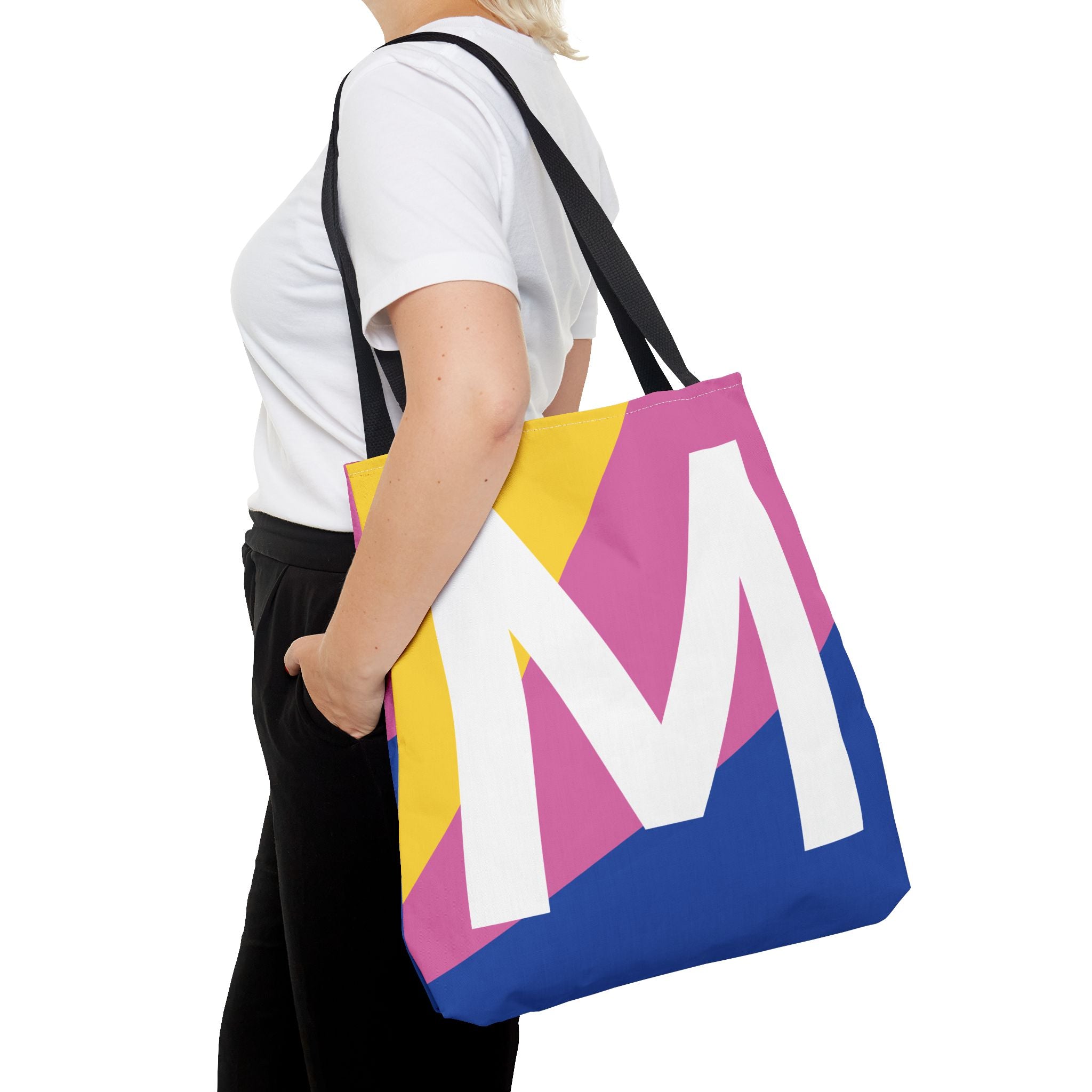 Monogram 'M' Colorblock Tote Bag — Personalized Initial M Shoulder Tote