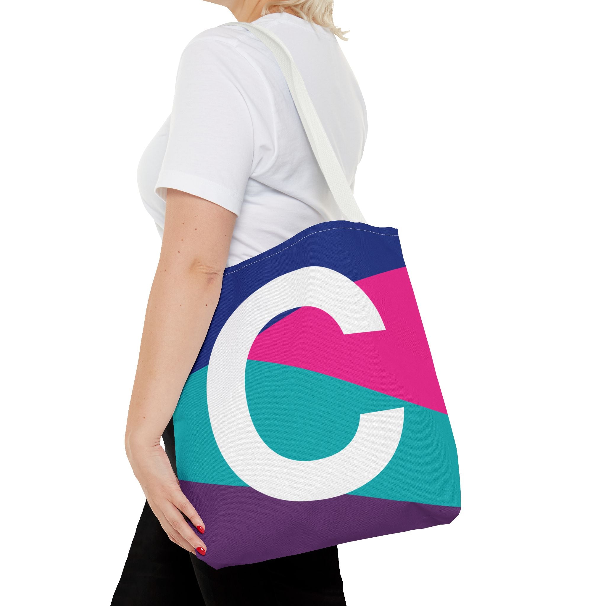 Monogram 'C' Colorblock Tote Bag — Personalized Initial C Shoulder Tote