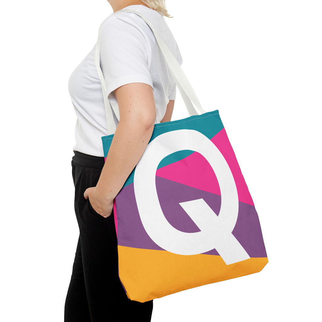 Monogram 'Q' Colorblock Tote Bag — Personalized Initial Q Shoulder Tote