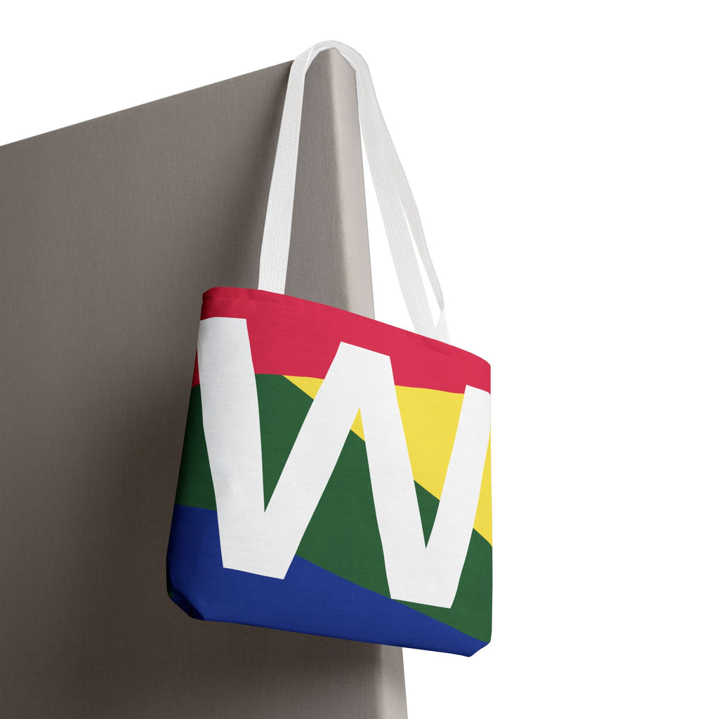 Monogram 'W' Colorblock Tote Bag — Personalized Initial W Shoulder Tote