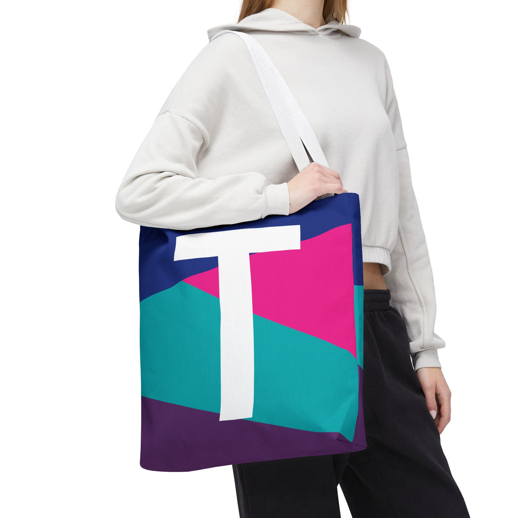 Monogram 'T' Colorblock Tote Bag — Personalized Initial T Shoulder Tote