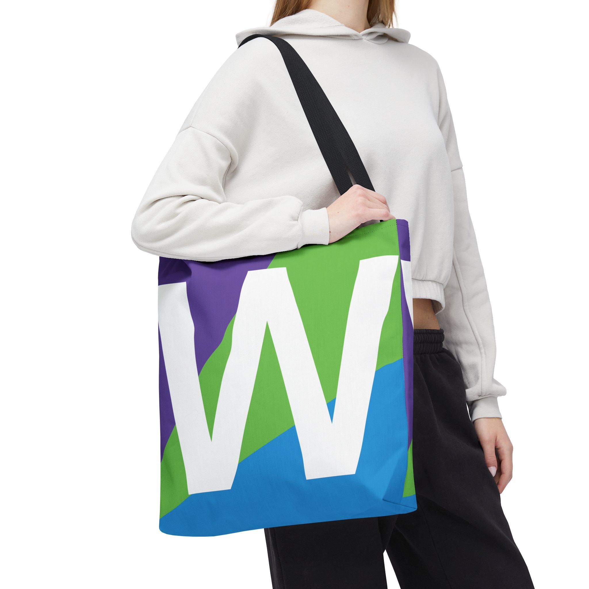 Monogram 'W' Colorblock Tote Bag — Personalized Initial W Shoulder Tote