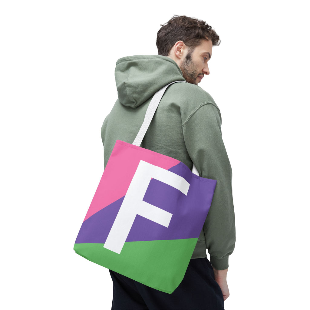 Monogram 'F' Colorblock Tote Bag — Personalized Initial F Shoulder Tote