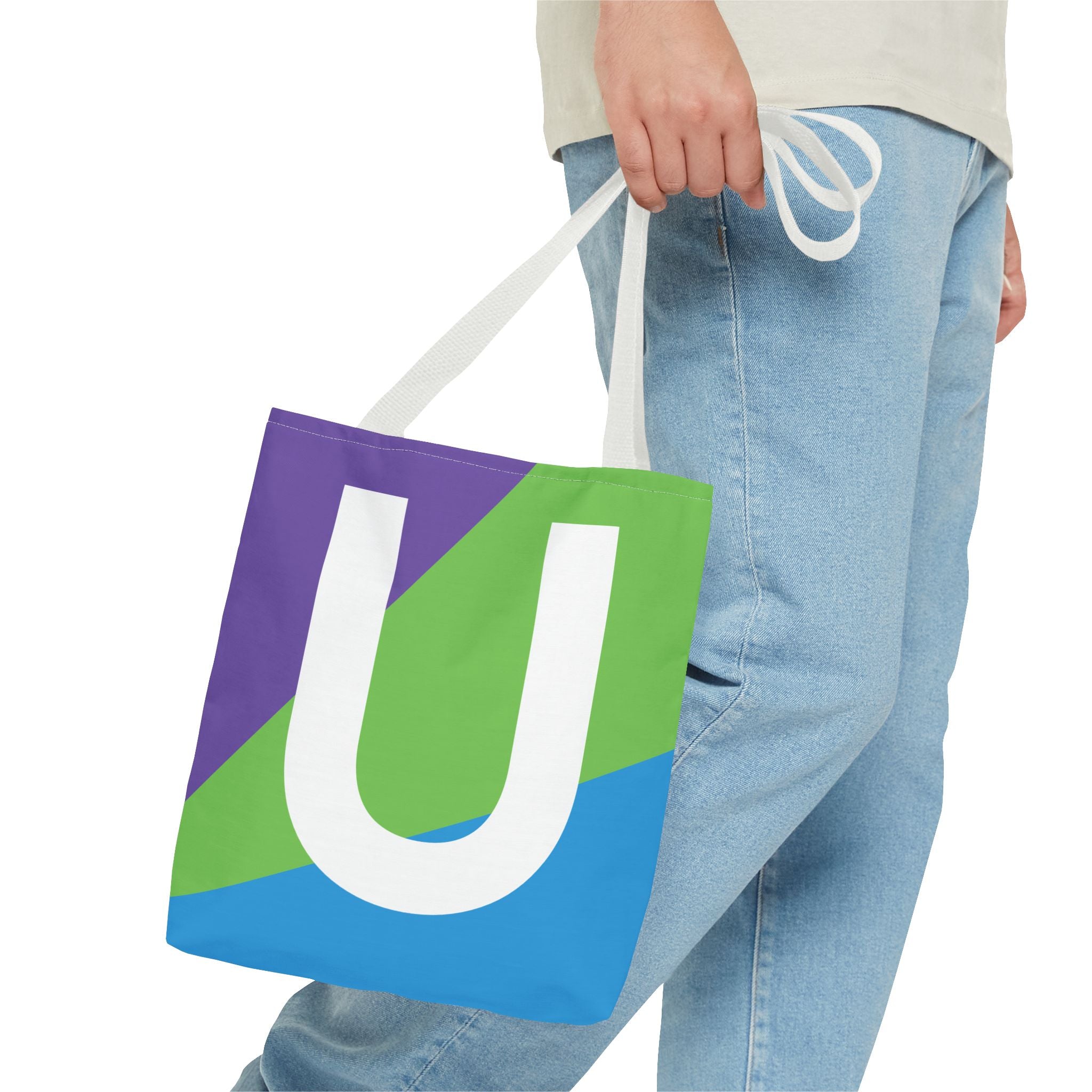 Monogram 'U' Colorblock Tote Bag — Personalized Initial U Shoulder Tote