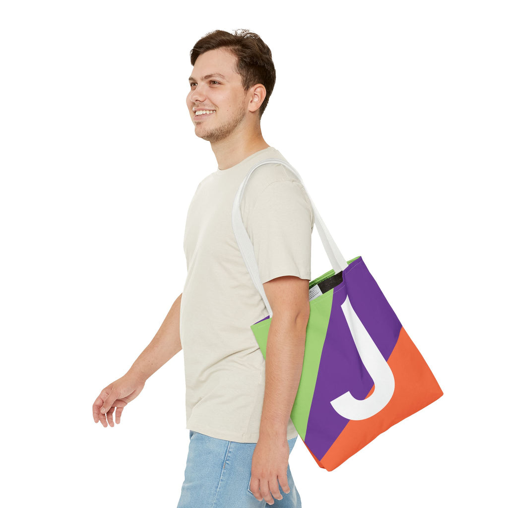 Monogram 'J' Colorblock Tote Bag — Personalized Initial J Shoulder Tote