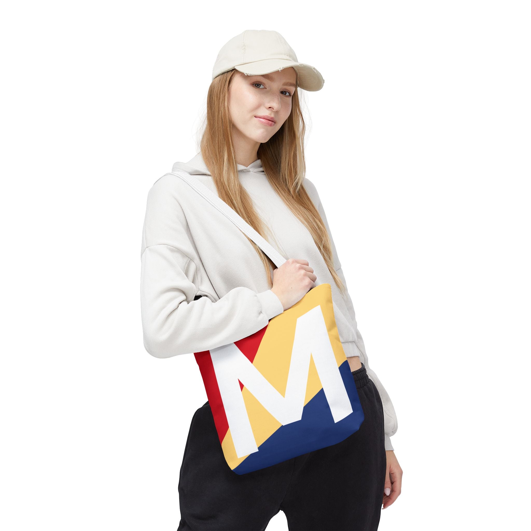 Monogram 'M' Colorblock Tote Bag — Personalized Initial M Shoulder Tote