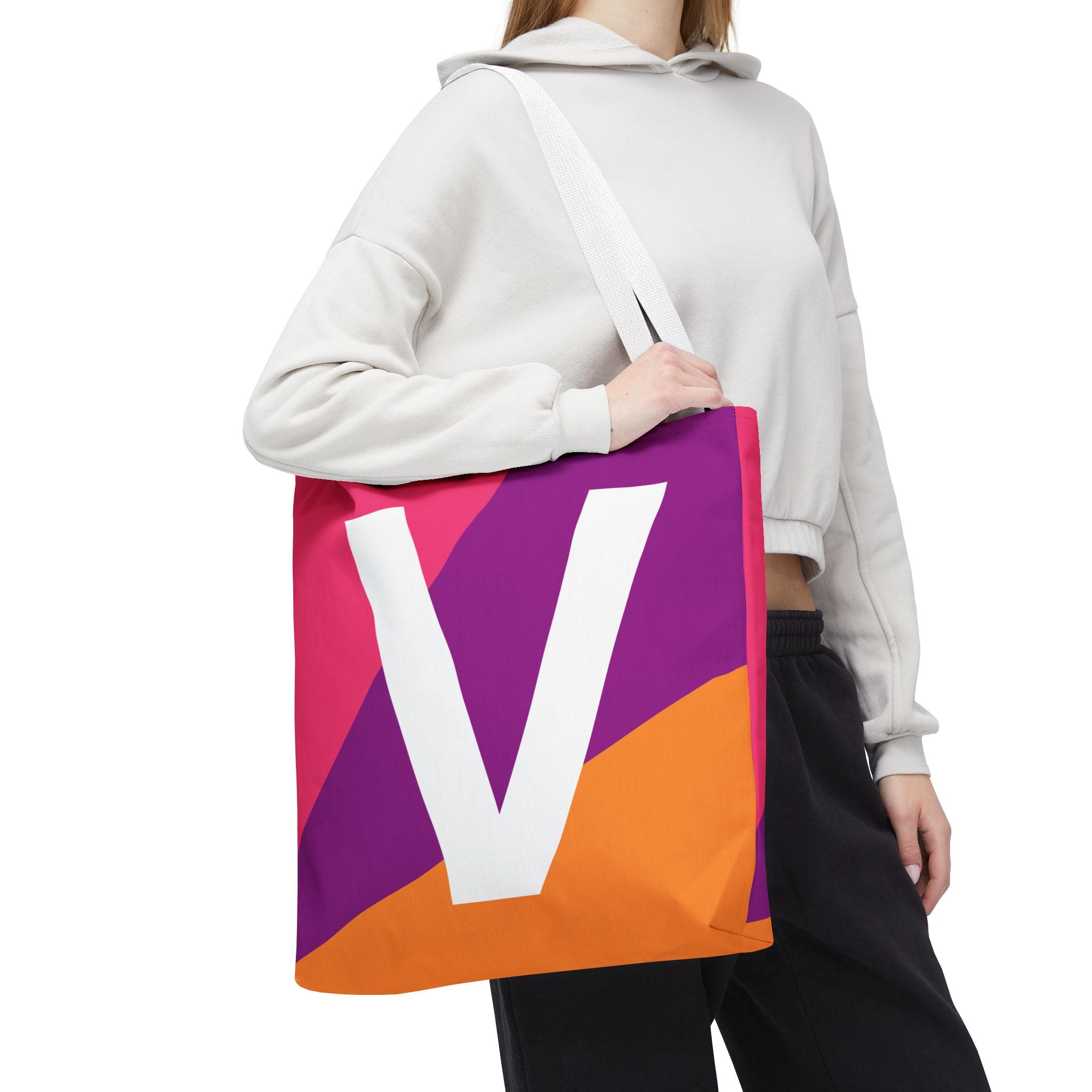 Monogram 'V' Colorblock Tote Bag — Personalized Initial V Shoulder Tote