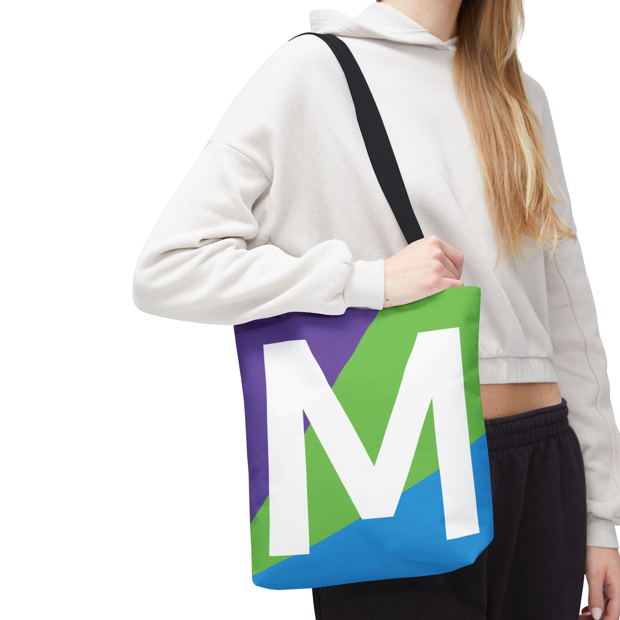 Monogram 'M' Colorblock Tote Bag — Personalized Initial M Shoulder Tote