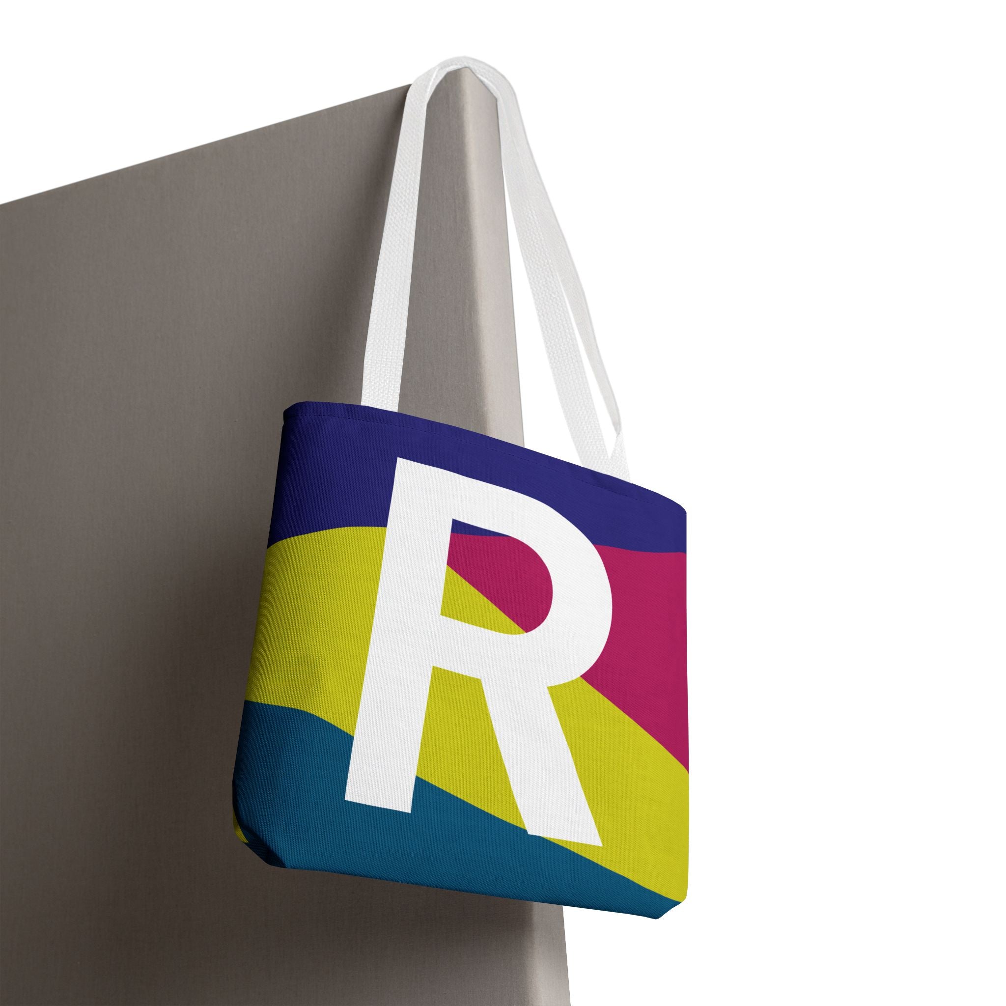 Monogram 'R' Colorblock Tote Bag — Personalized Initial R Shoulder Tote