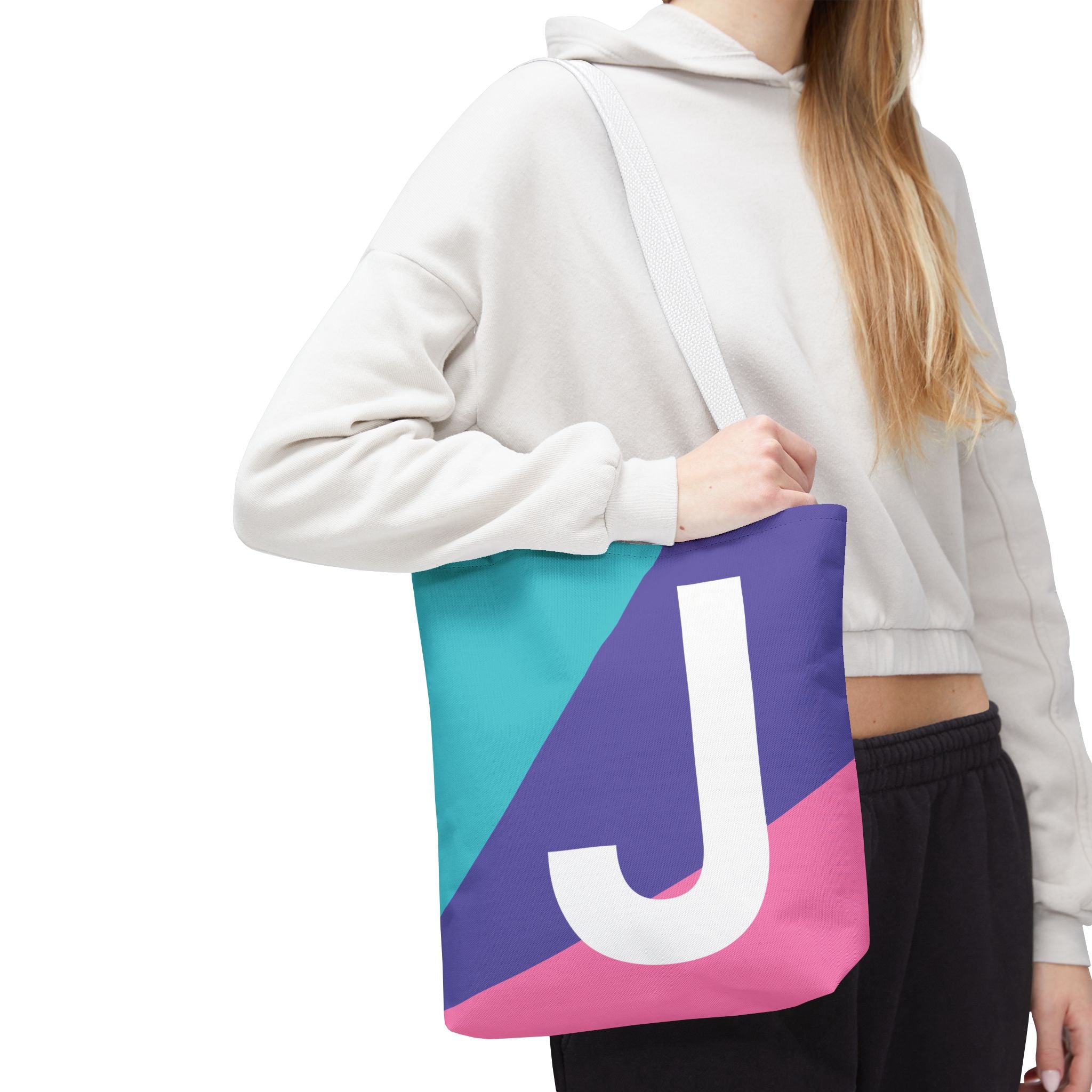 Monogram 'J' Colorblock Tote Bag — Personalized Initial J Shoulder Tote