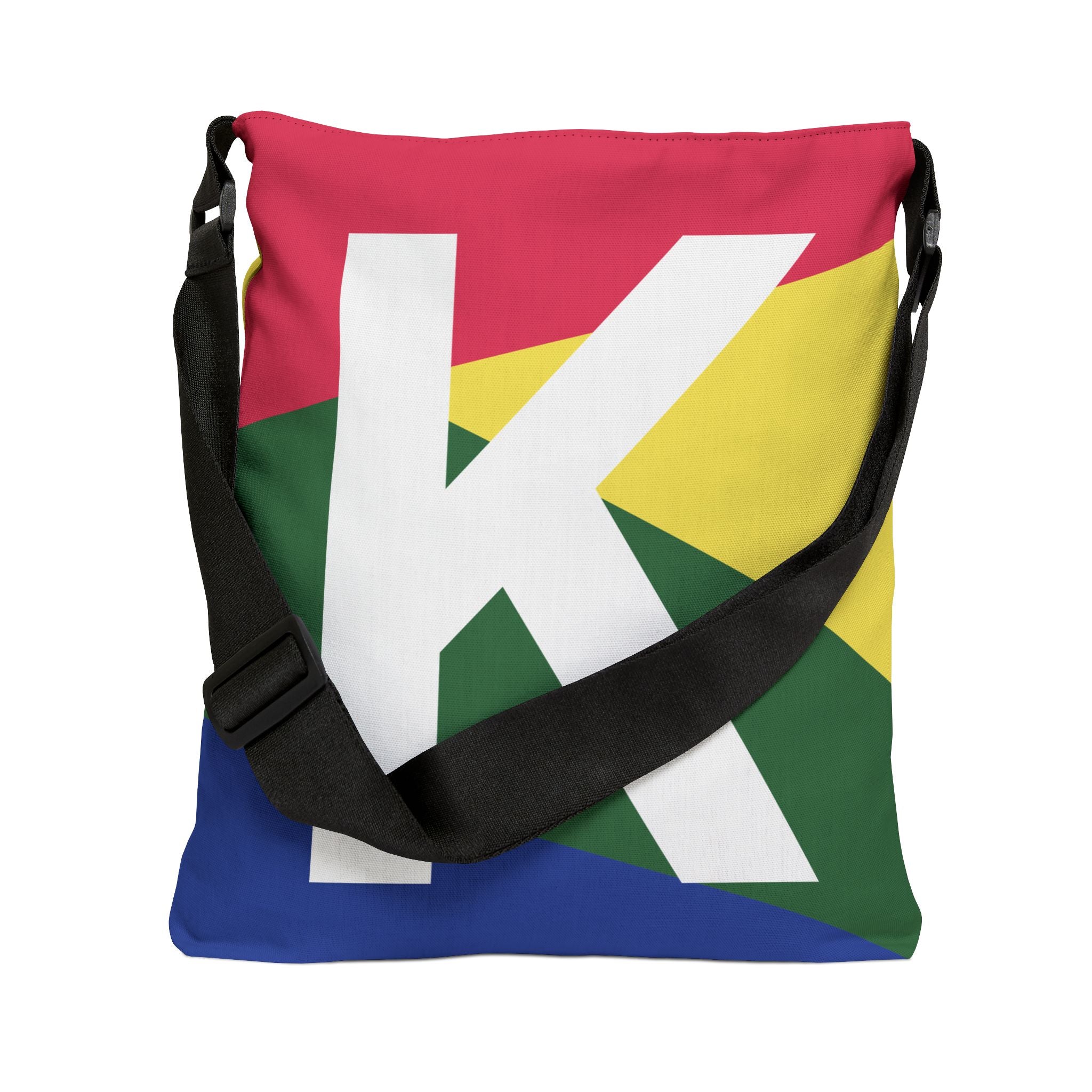 Initial Letter 'K' Colorblock Adjustable Tote Bag — Monogram Alphabet Shoulder Bag