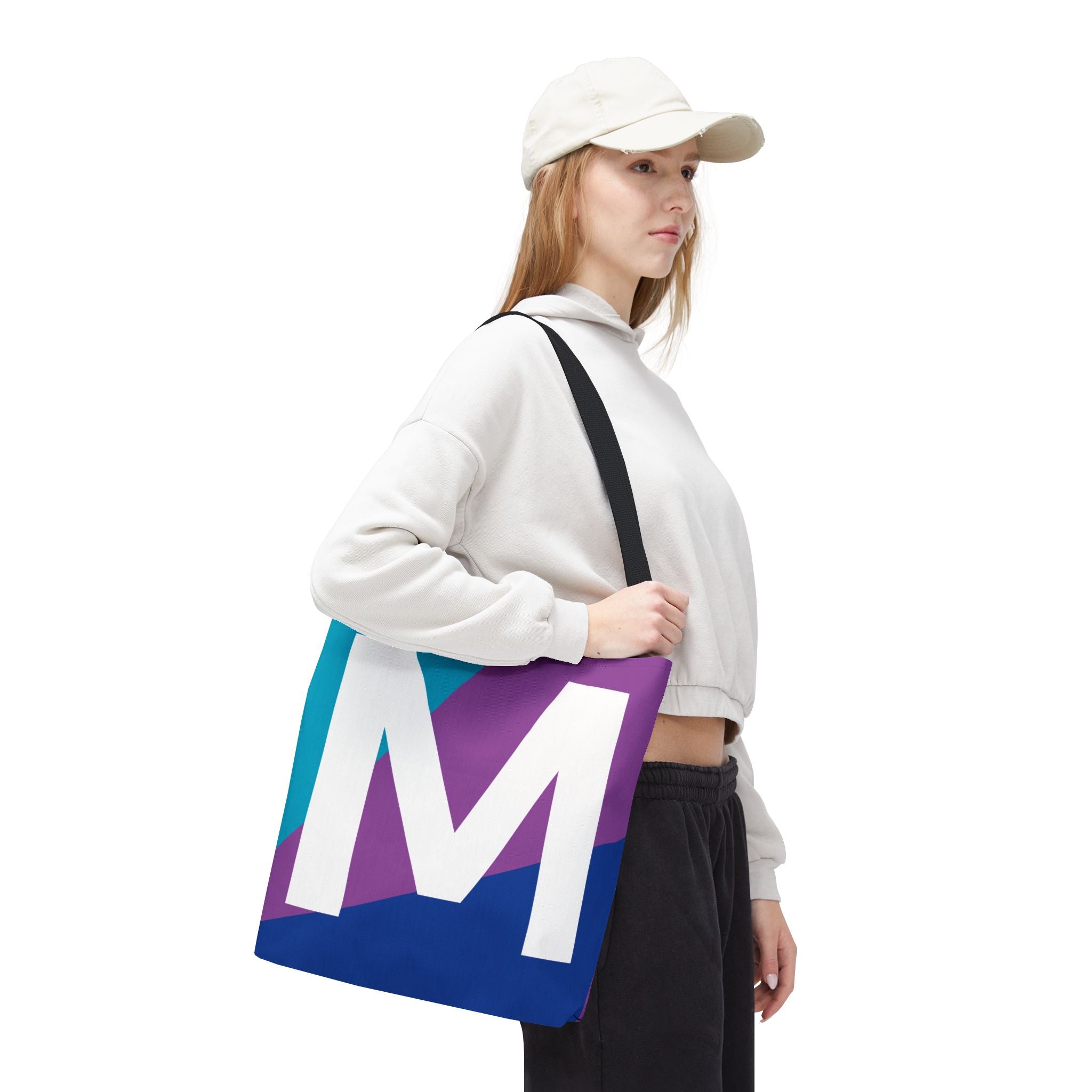Monogram 'M' Colorblock Tote Bag — Personalized Initial M Shoulder Tote