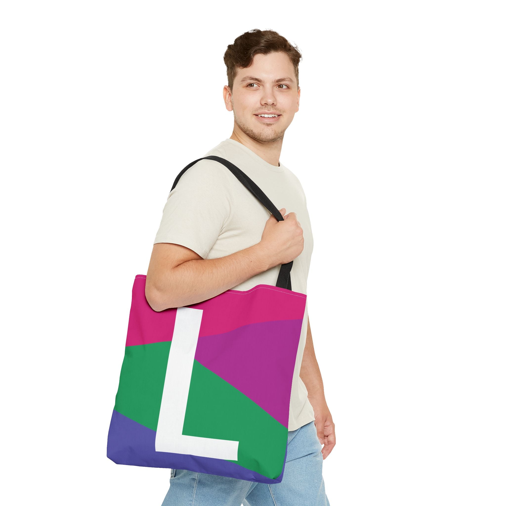 Monogram 'L' Colorblock Tote Bag — Personalized Initial L Shoulder Tote