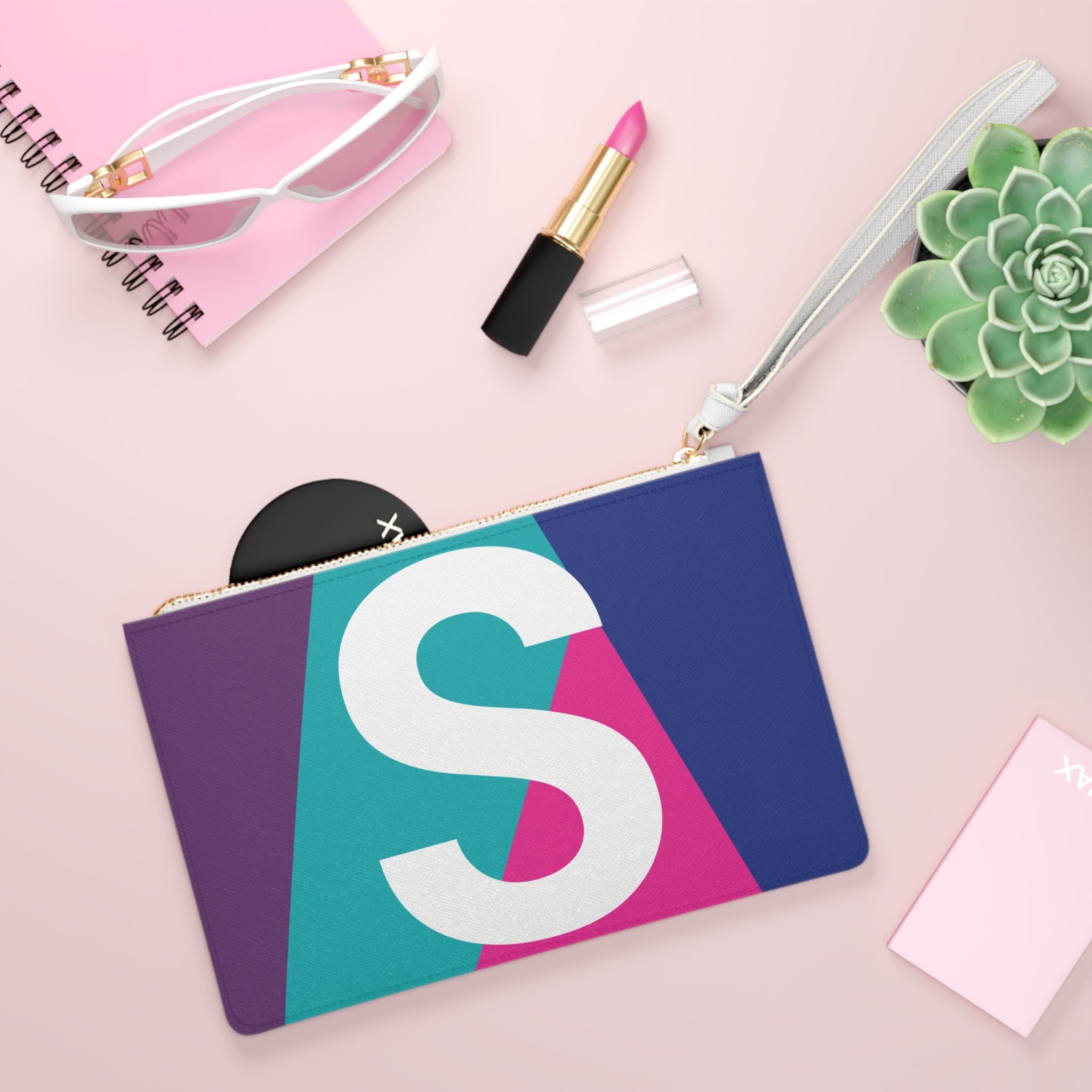 Monogram 'S' Colorblock Clutch Bag — Bold Geometric Wristlet for Everyday & Gifts