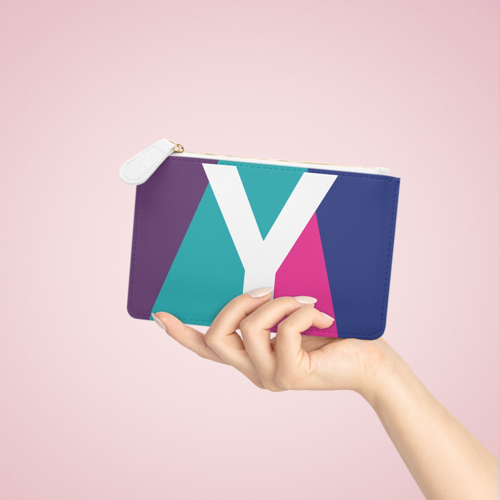Initial Y Mini Clutch — Colorblock Monogram Wristlet Wallet