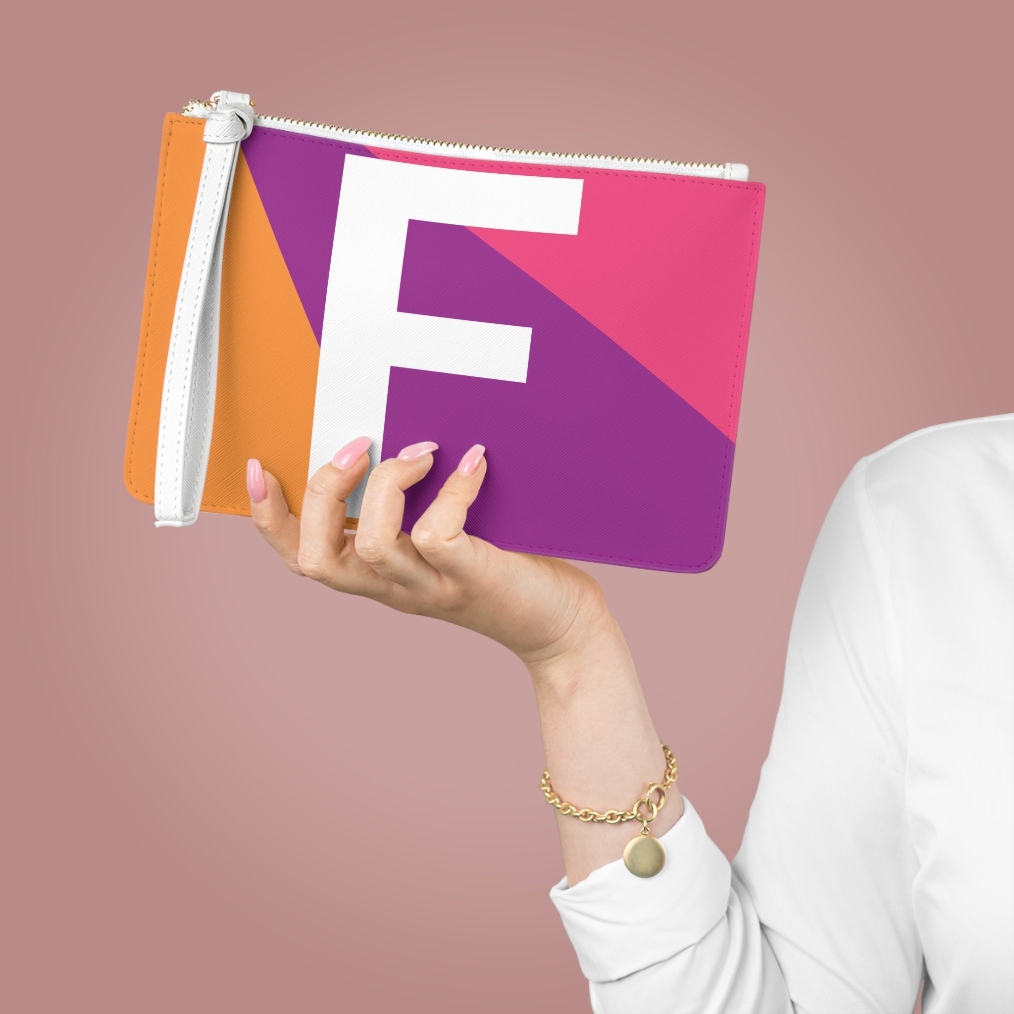 Monogram 'F' Colorblock Clutch Bag — Bold Geometric Wristlet for Everyday & Gifts