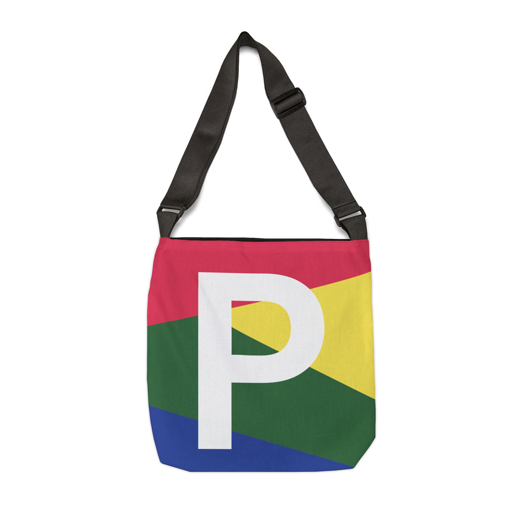 Initial Letter 'P' Colorblock Adjustable Tote Bag — Monogram Alphabet Shoulder Bag