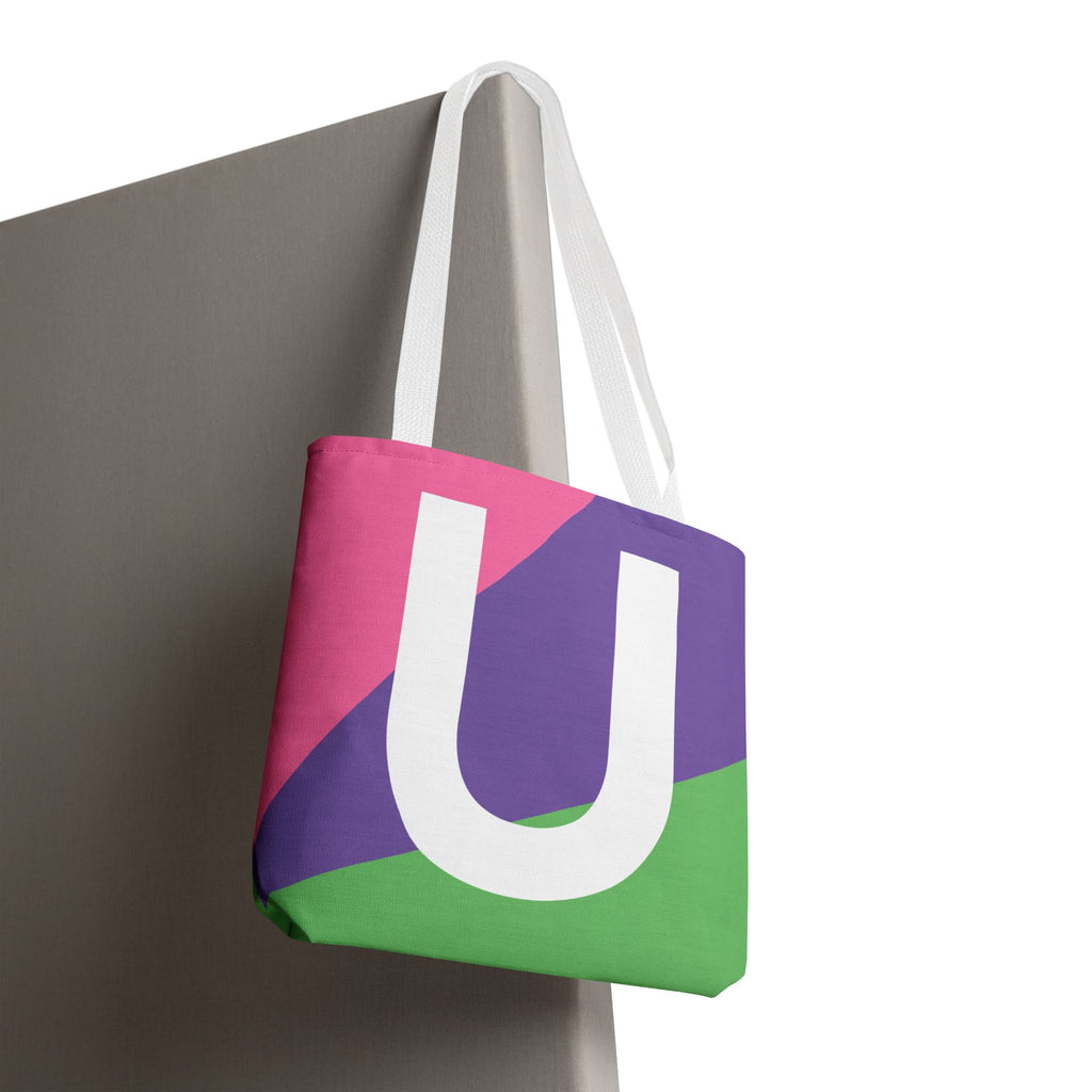 Monogram 'U' Colorblock Tote Bag — Personalized Initial U Shoulder Tote
