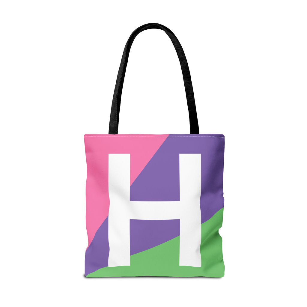 Monogram 'H' Colorblock Tote Bag — Personalized Initial H Shoulder Tote
