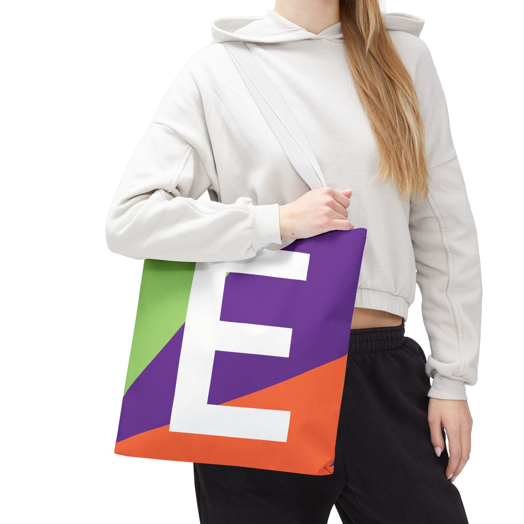 Monogram 'E' Colorblock Tote Bag — Personalized Initial E Shoulder Tote