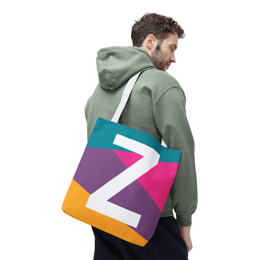 Monogram 'Z' Colorblock Tote Bag — Personalized Initial Z Shoulder Tote