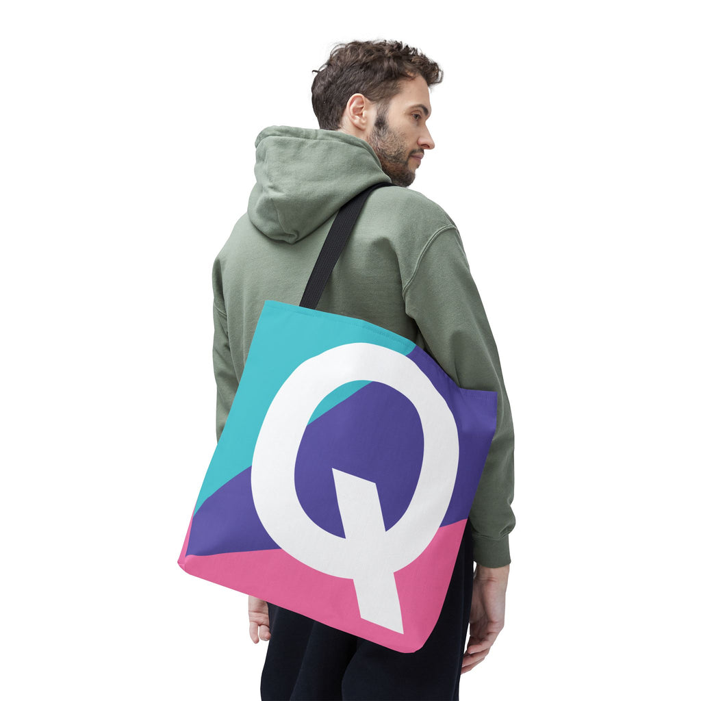 Monogram 'Q' Colorblock Tote Bag — Personalized Initial Q Shoulder Tote