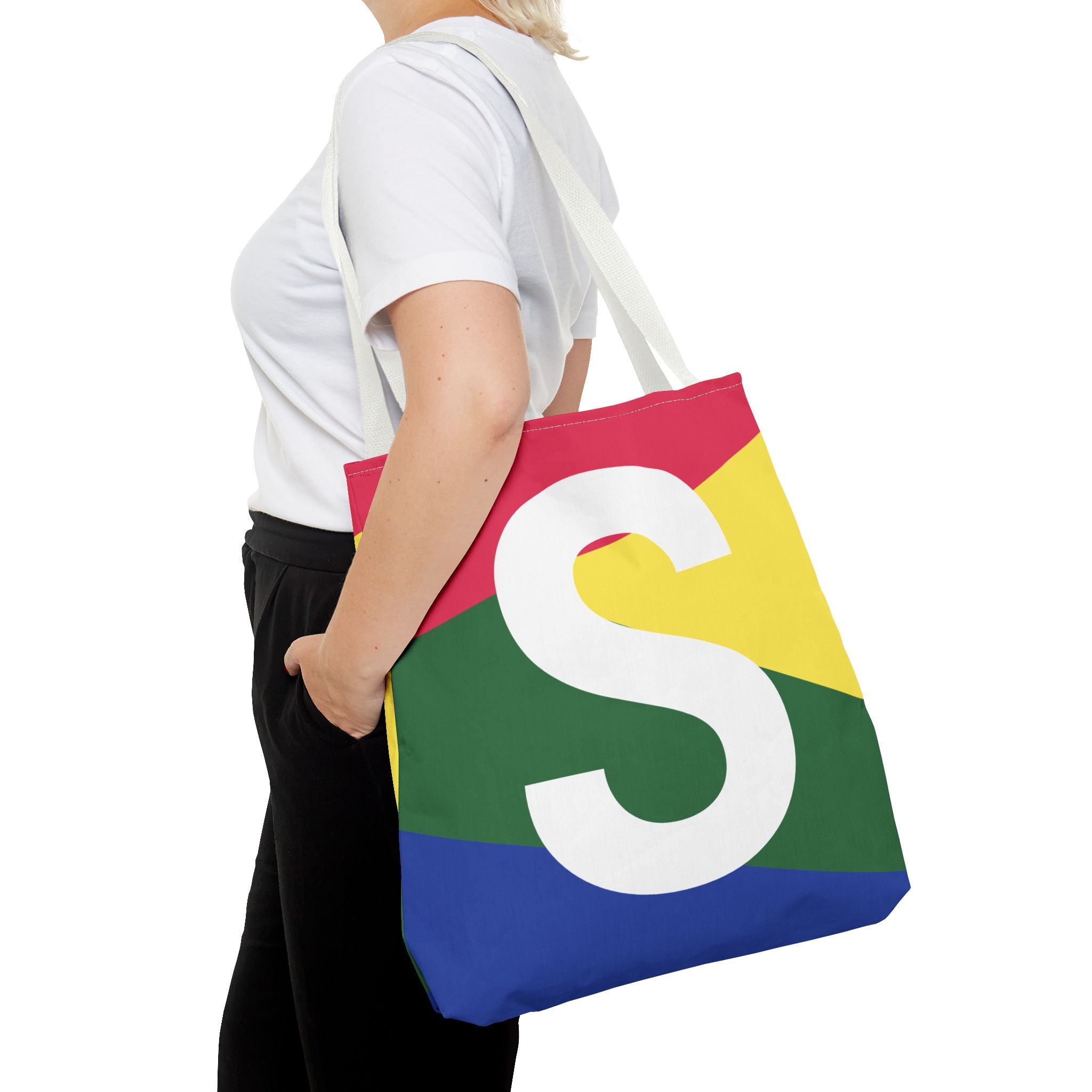 Monogram 'S' Colorblock Tote Bag — Personalized Initial S Shoulder Tote