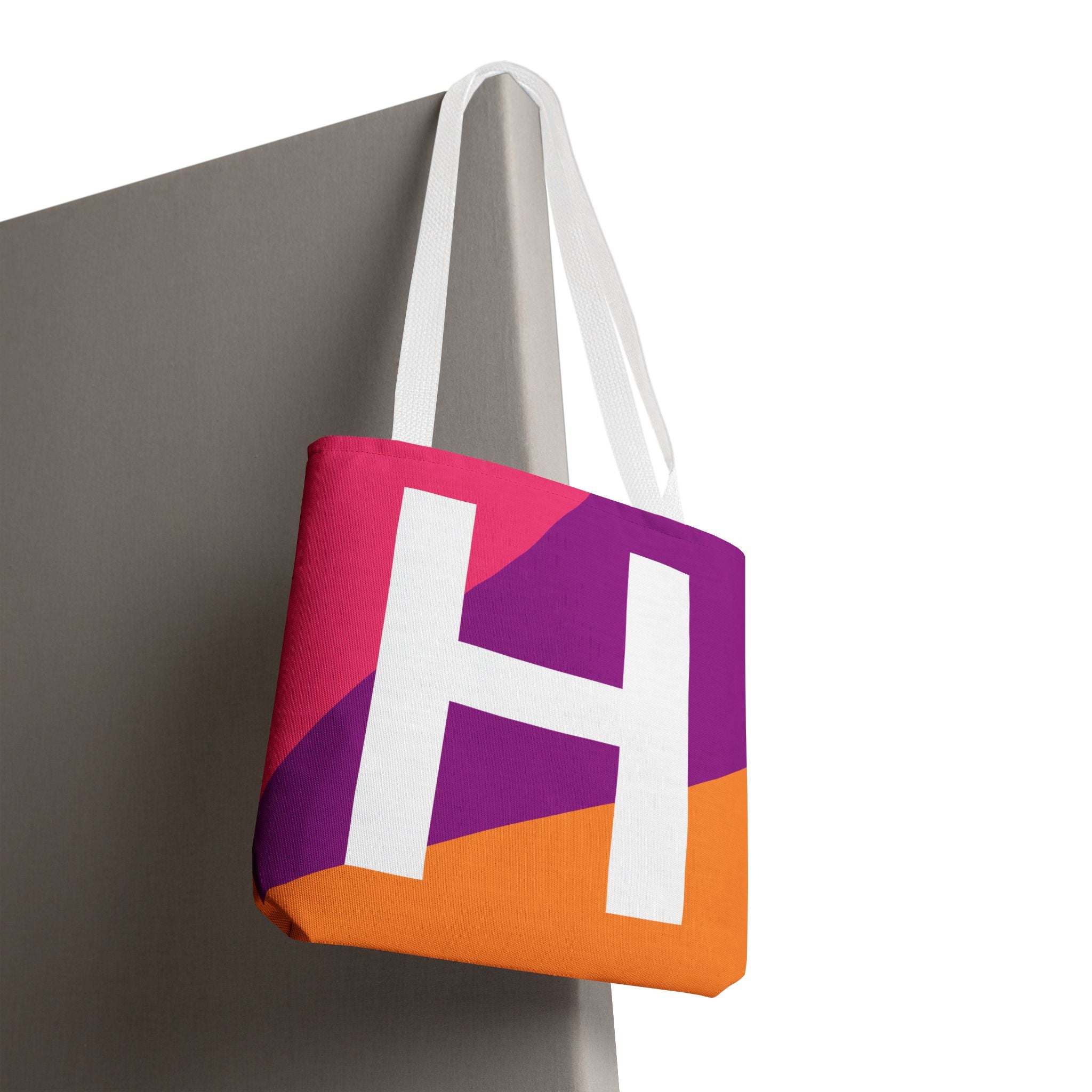 Monogram 'H' Colorblock Tote Bag — Personalized Initial H Shoulder Tote