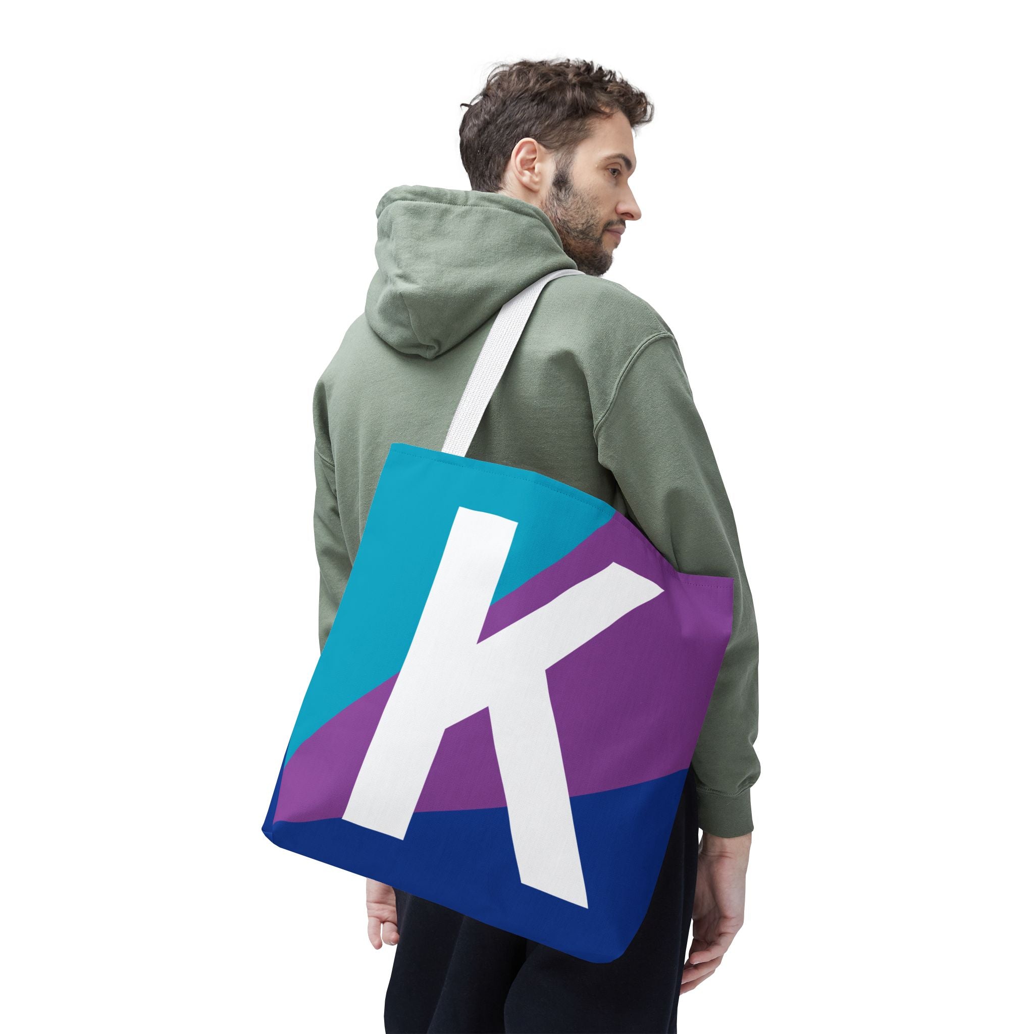 Monogram 'K' Colorblock Tote Bag — Personalized Initial K Shoulder Tote