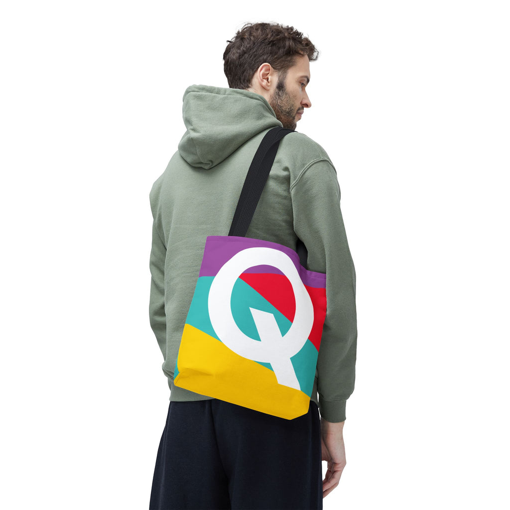 Monogram 'Q' Colorblock Tote Bag — Personalized Initial Q Shoulder Tote