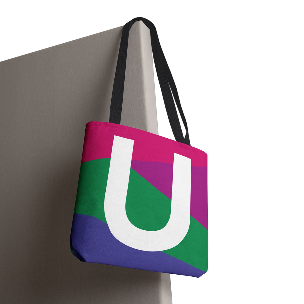Monogram 'U' Colorblock Tote Bag — Personalized Initial U Shoulder Tote