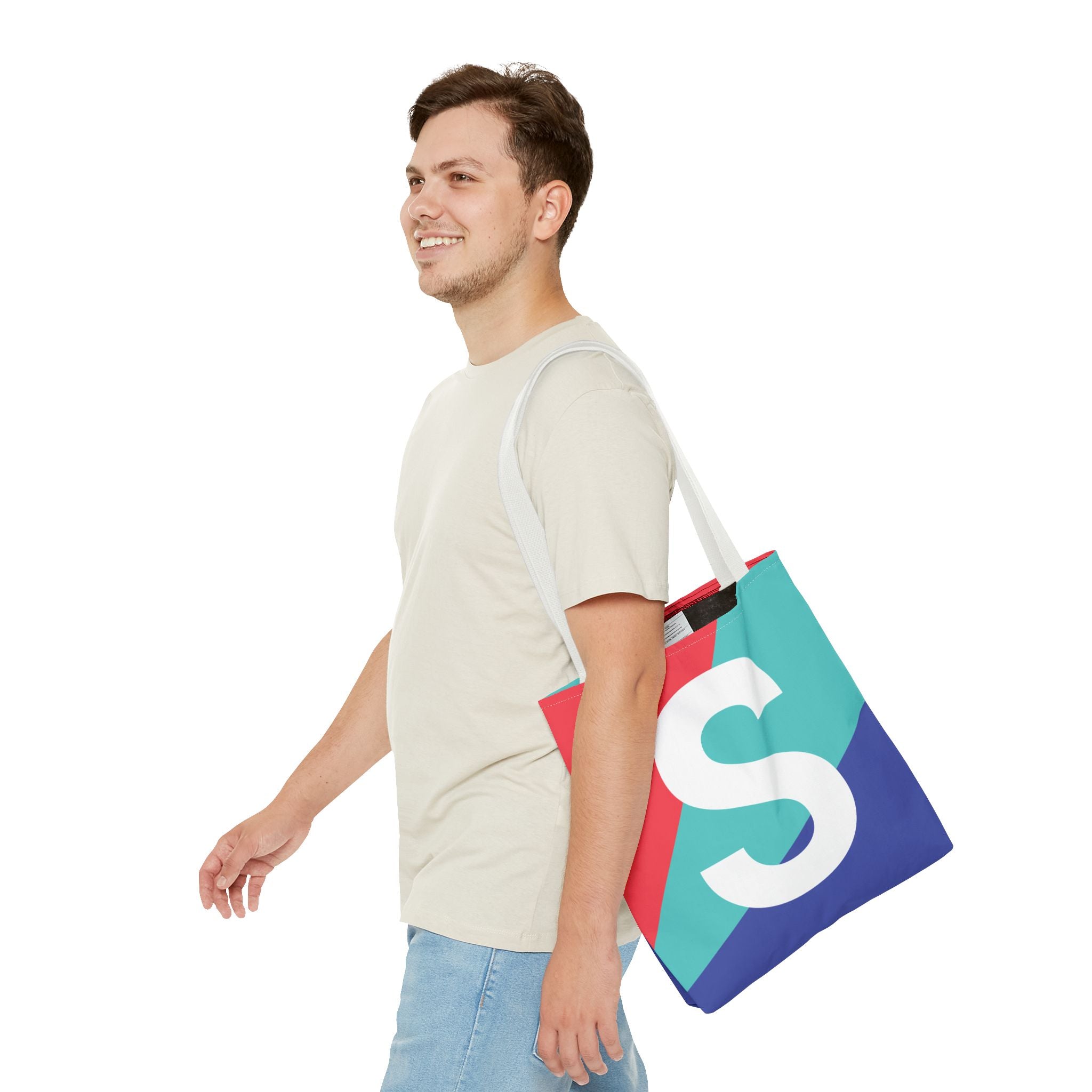 Monogram 'S' Colorblock Tote Bag — Personalized Initial S Shoulder Tote