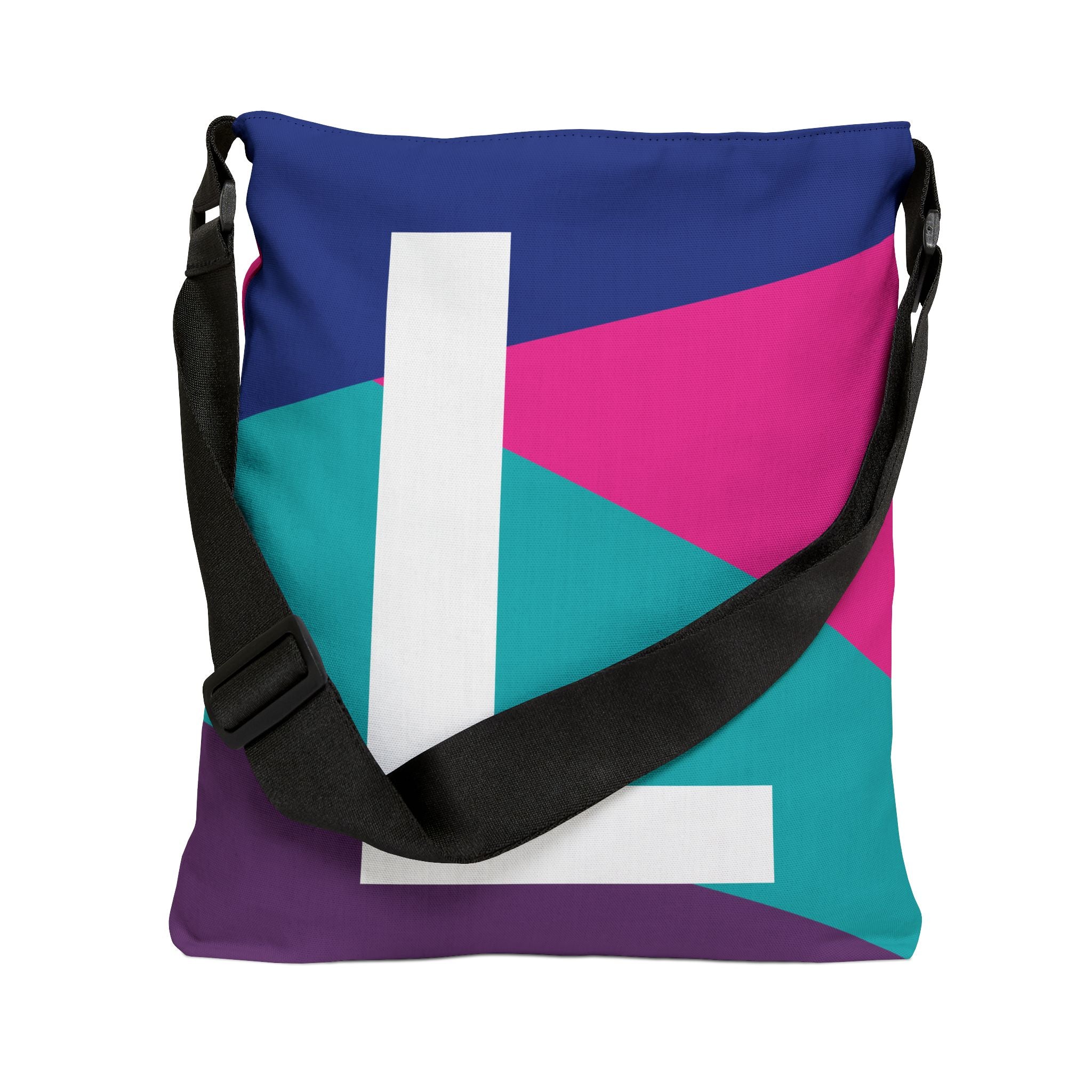 Initial Letter 'L' Colorblock Adjustable Tote Bag — Monogram Alphabet Shoulder Bag