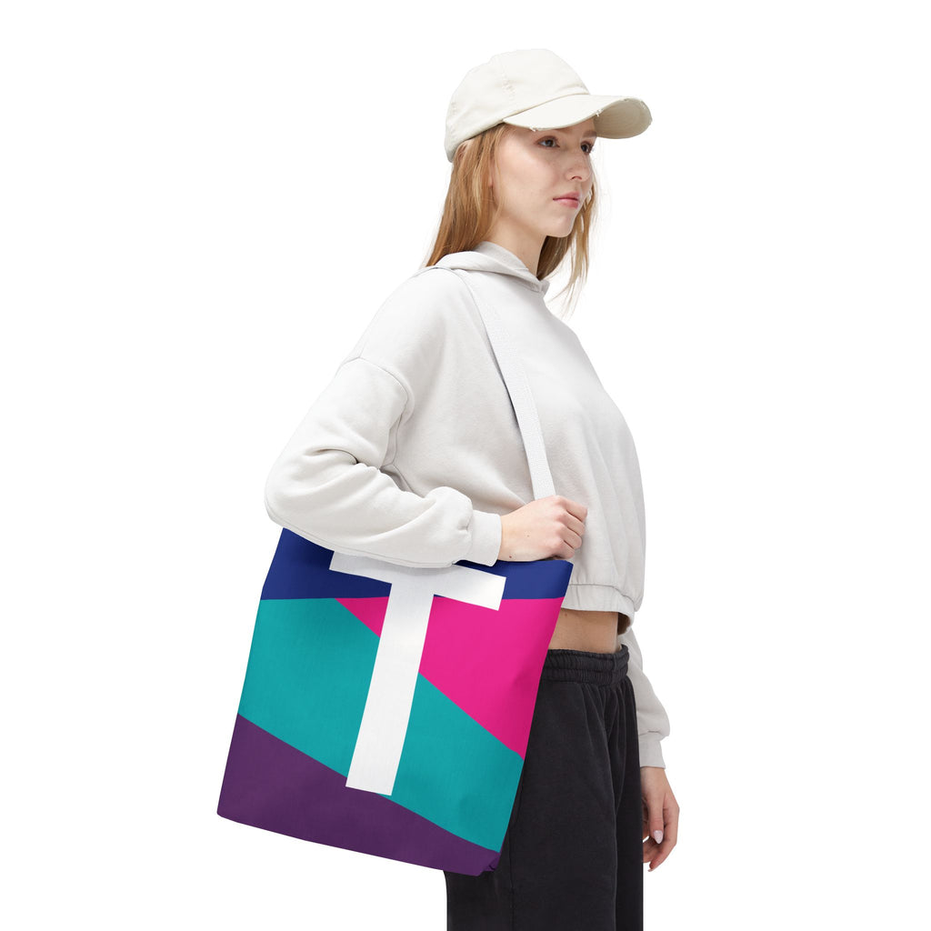 Monogram 'T' Colorblock Tote Bag — Personalized Initial T Shoulder Tote