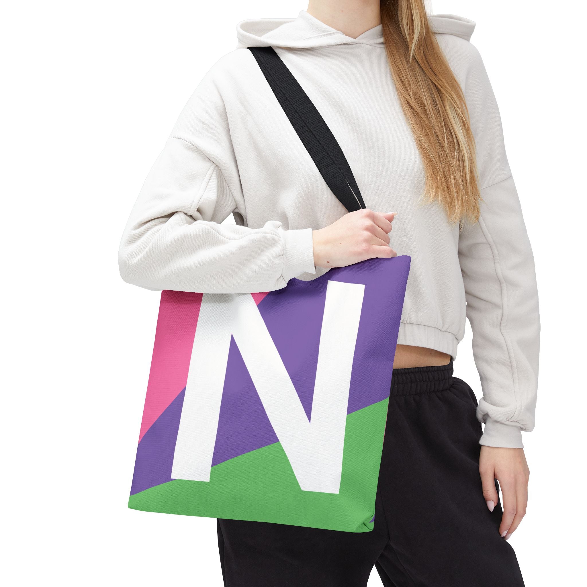 Monogram 'N' Colorblock Tote Bag — Personalized Initial N Shoulder Tote