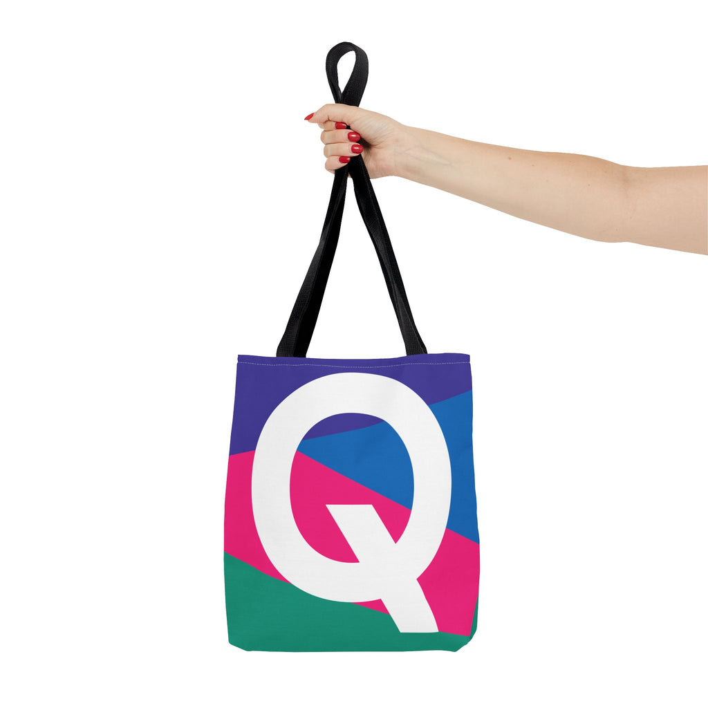 Monogram 'Q' Colorblock Tote Bag — Personalized Initial Q Shoulder Tote