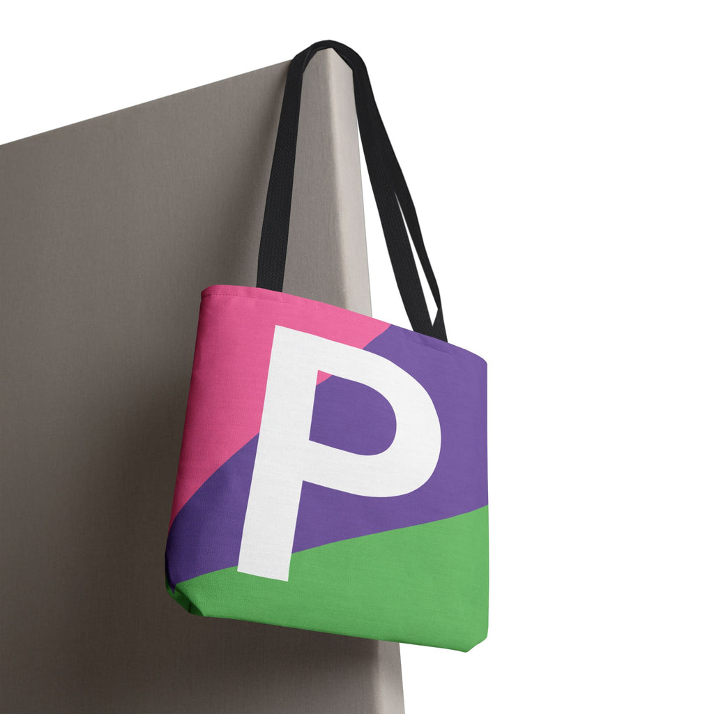 Monogram 'P' Colorblock Tote Bag — Personalized Initial P Shoulder Tote