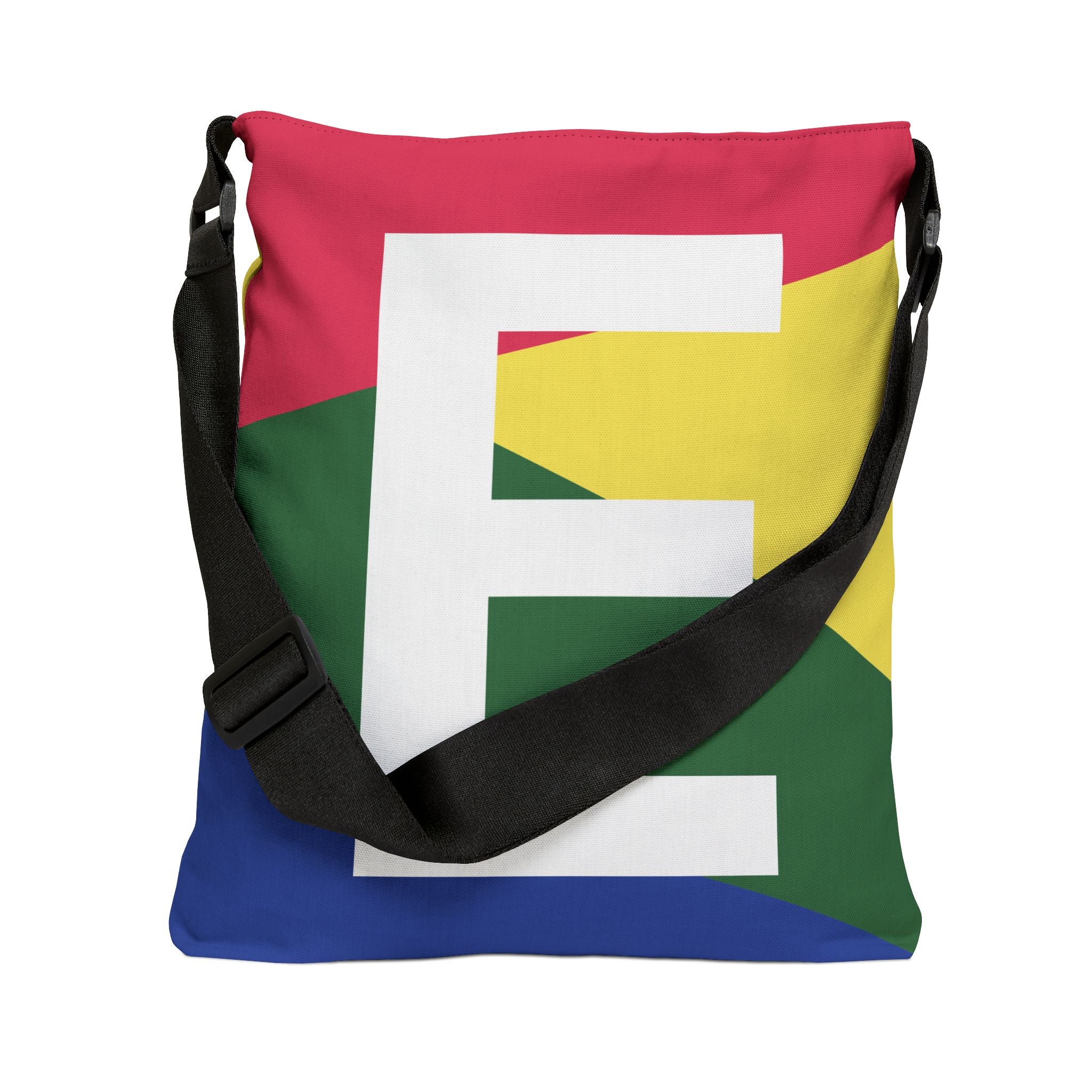 Initial Letter 'E' Colorblock Adjustable Tote Bag — Monogram Alphabet Shoulder Bag