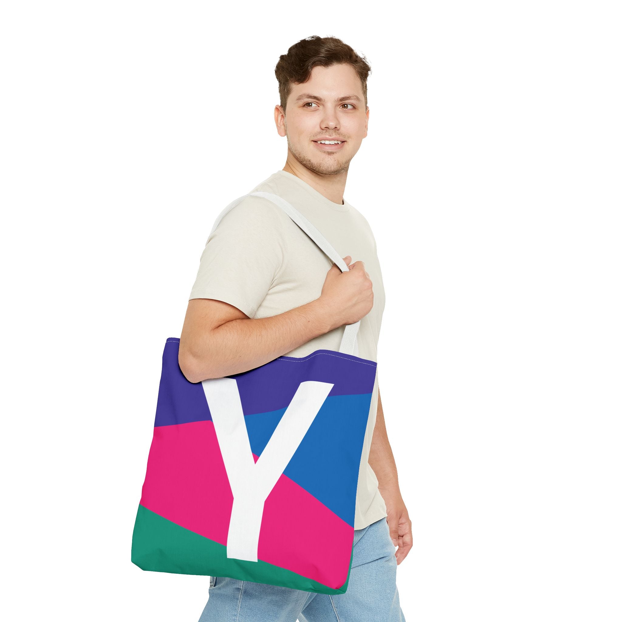 Monogram 'Y' Colorblock Tote Bag — Personalized Initial Y Shoulder Tote