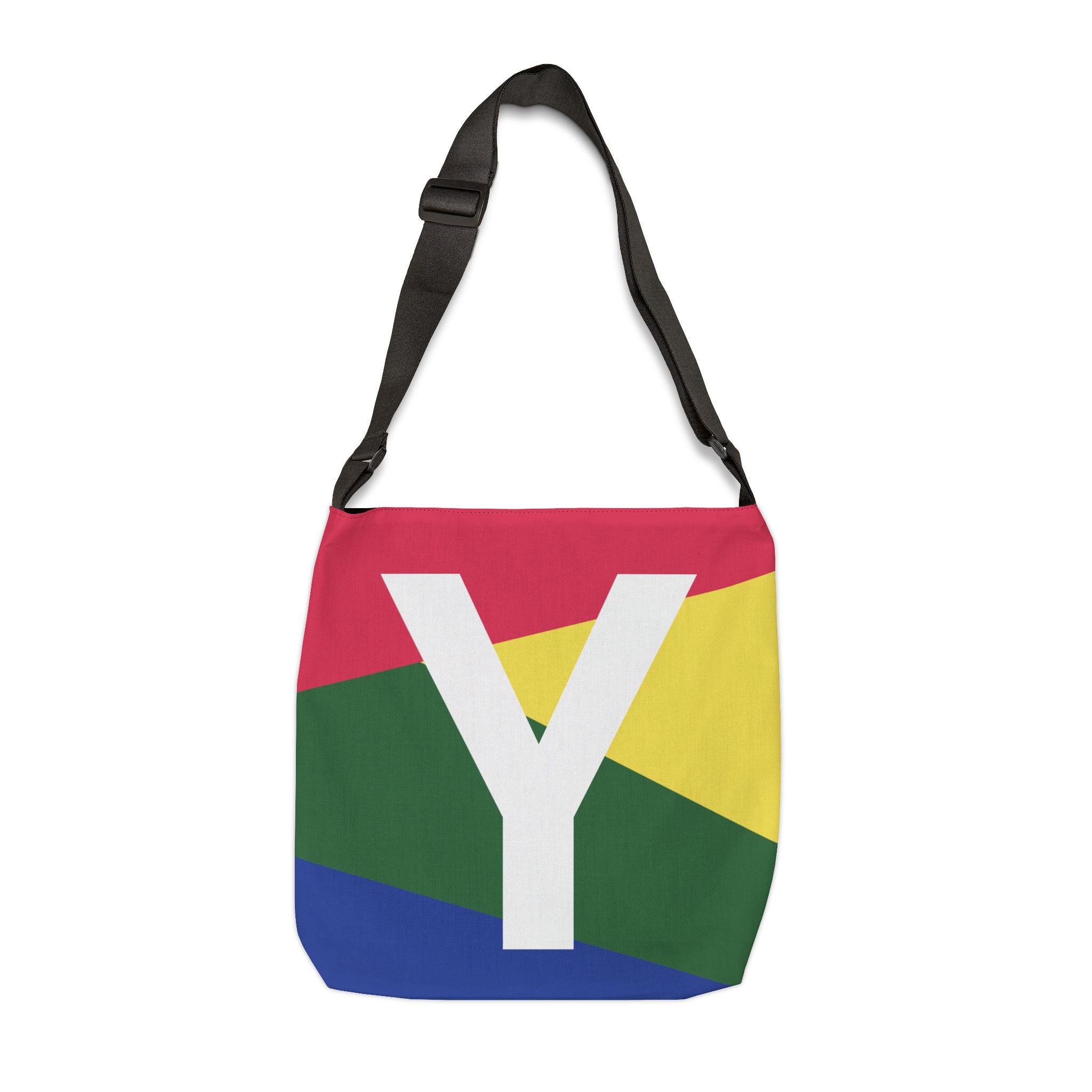 Initial Letter 'Y' Colorblock Adjustable Tote Bag — Monogram Alphabet Shoulder Bag